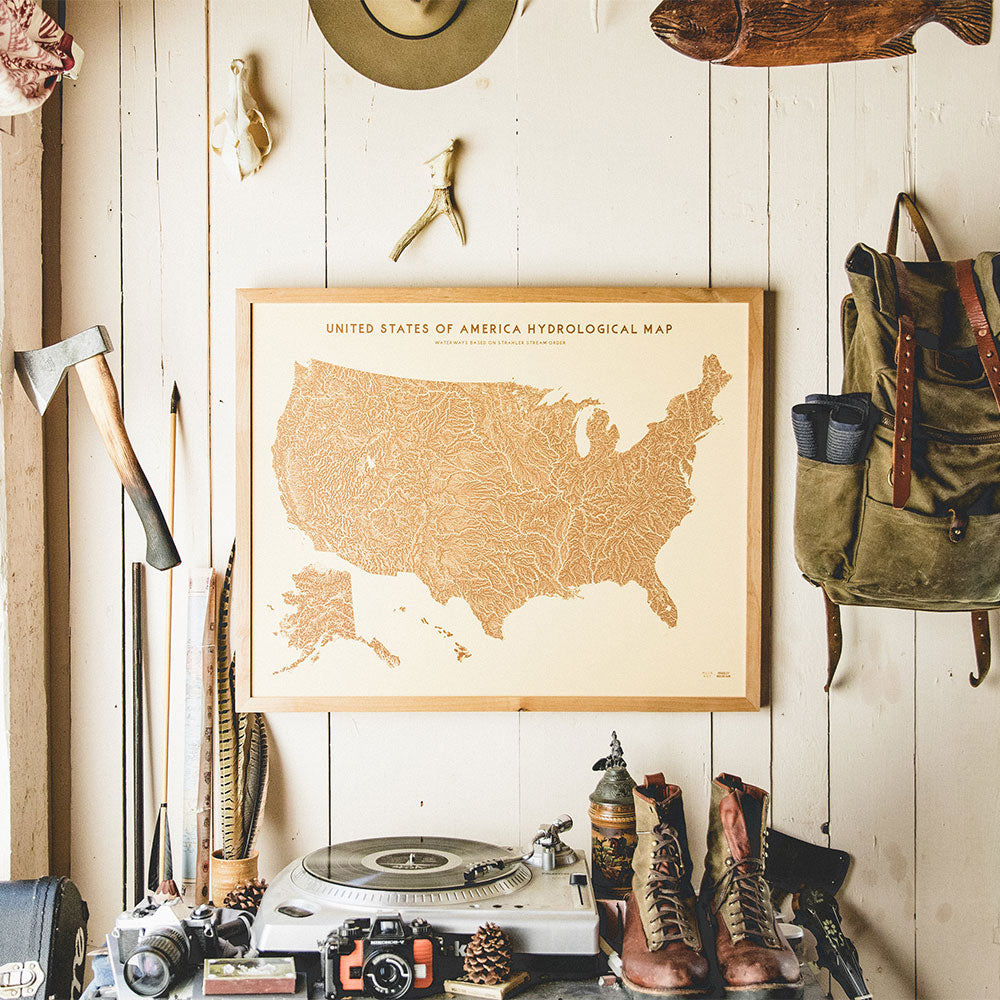 USA Hydrological Map – Desert Tan