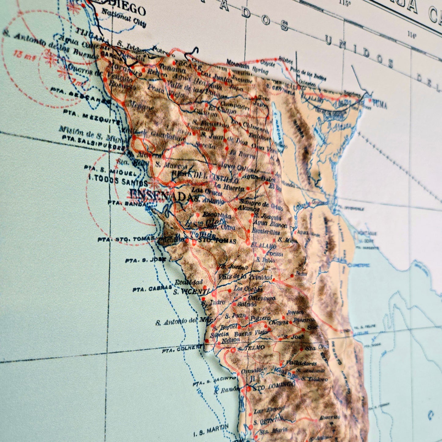 Baja California 1922 3D Raised Relief Map