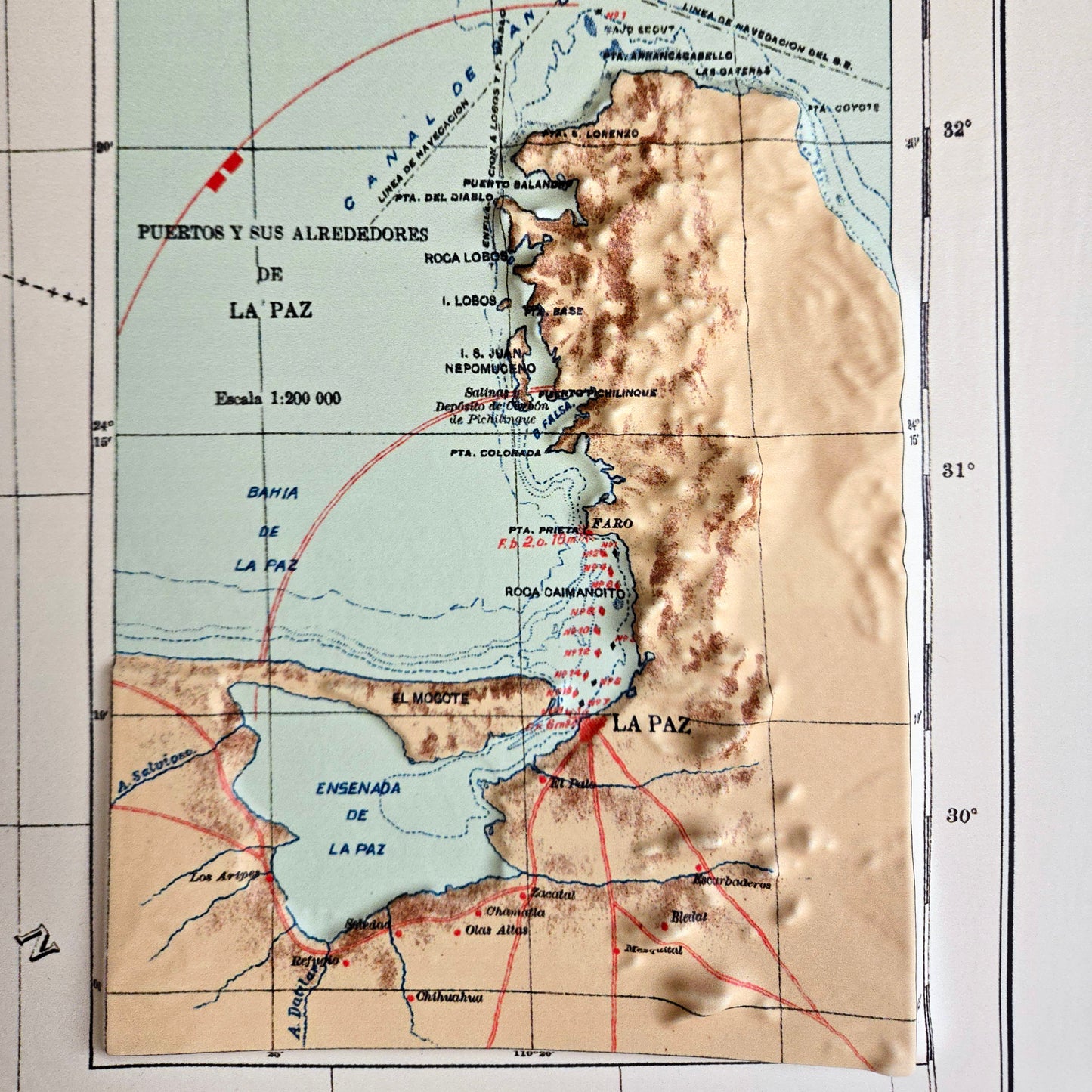 Baja California 1922 3D Raised Relief Map