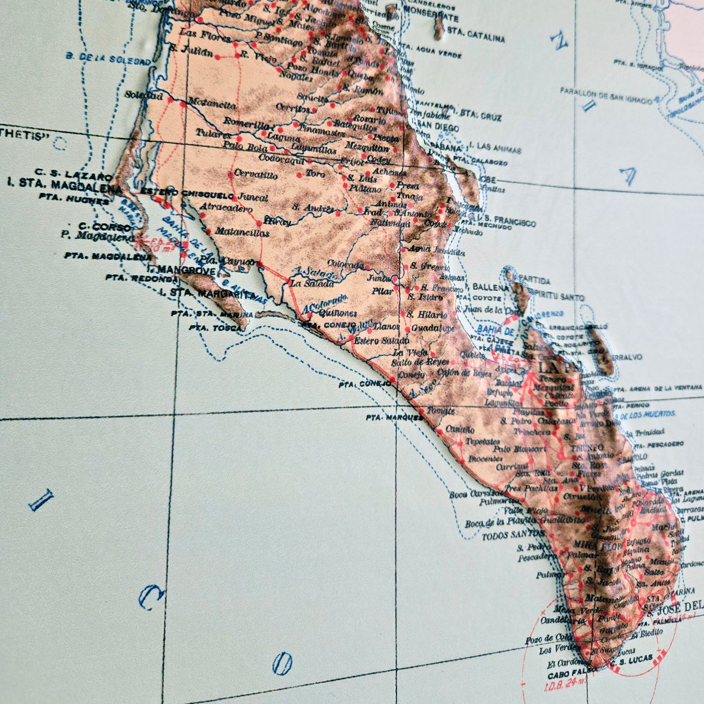 Baja California 1922 3D Raised Relief Map