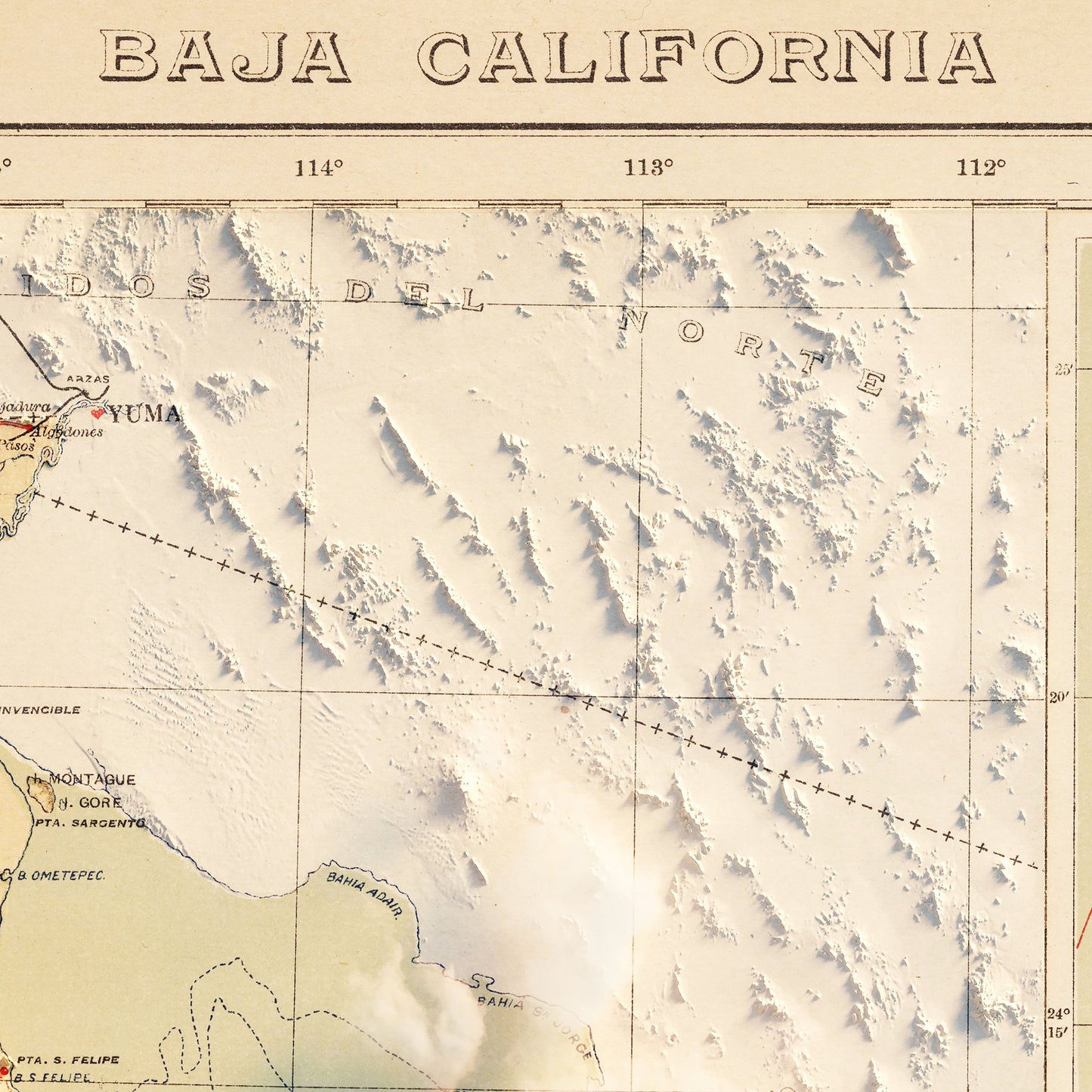 Baja, MX 1922 Shaded Relief Map