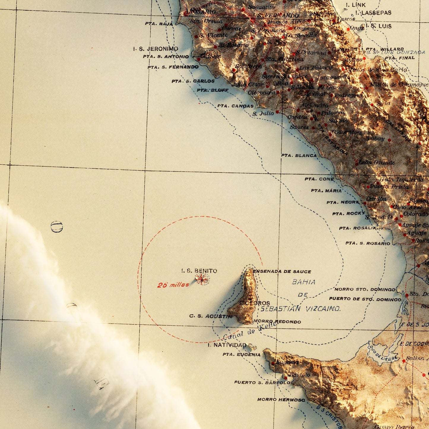 Baja, MX 1922 Shaded Relief Map