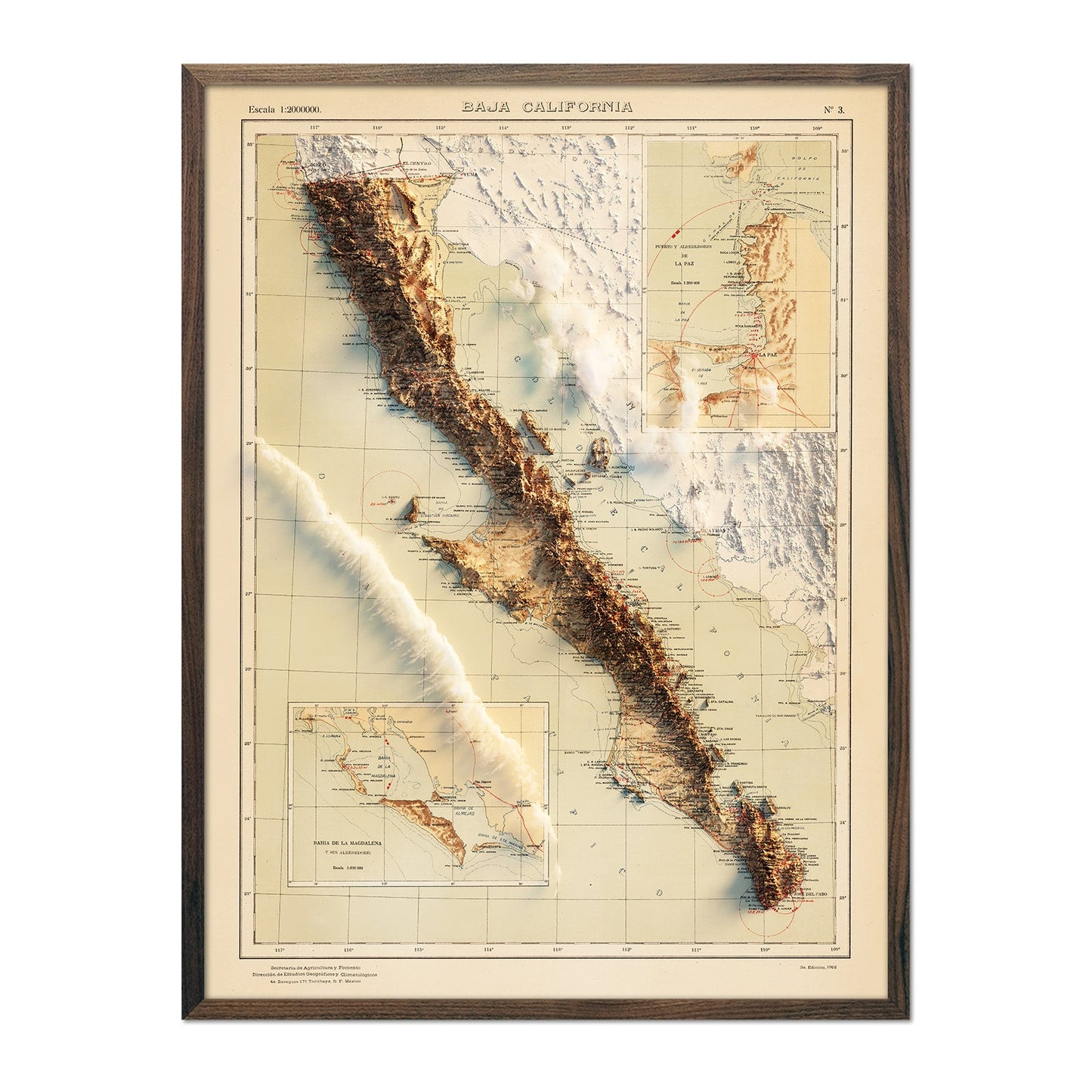 Vintage Baja Relief Map - 1922