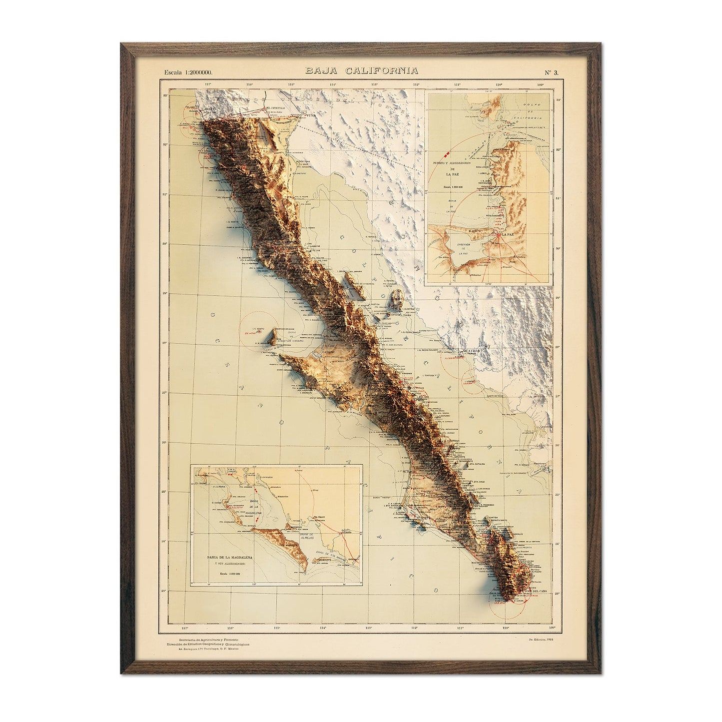 Vintage Baja Relief Map - 1922