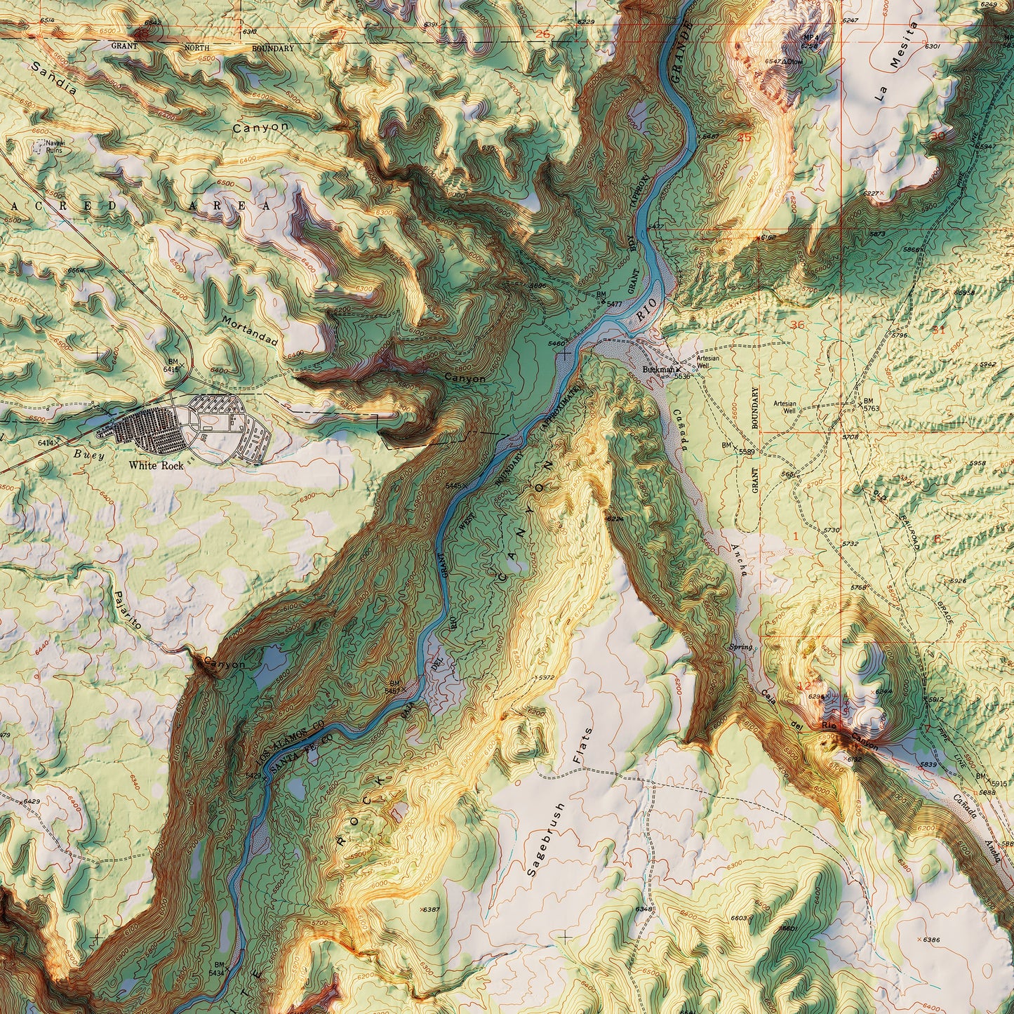 Bandelier 1953 Shaded Relief Map
