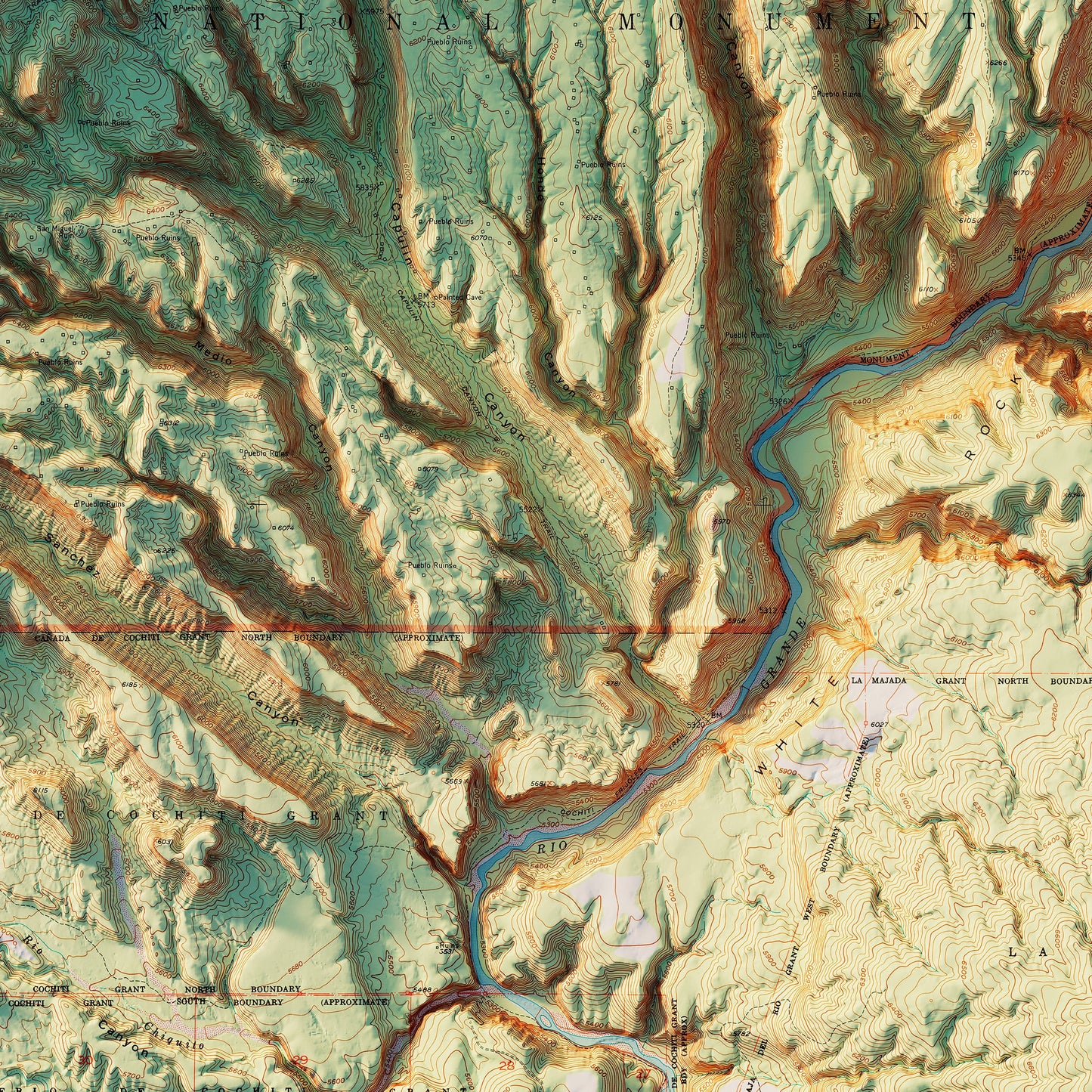 Bandelier 1953 Shaded Relief Map