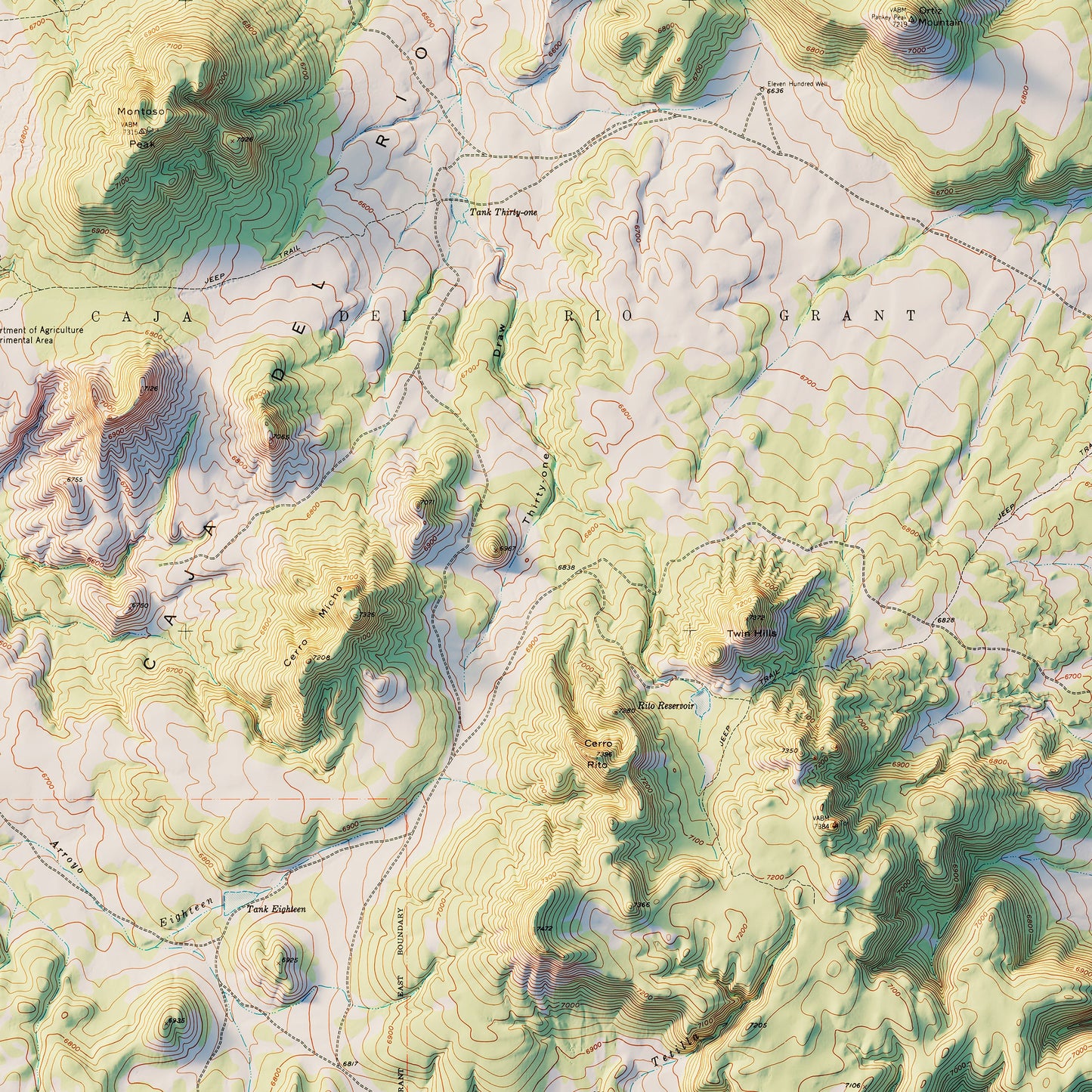 Bandelier 1953 Shaded Relief Map