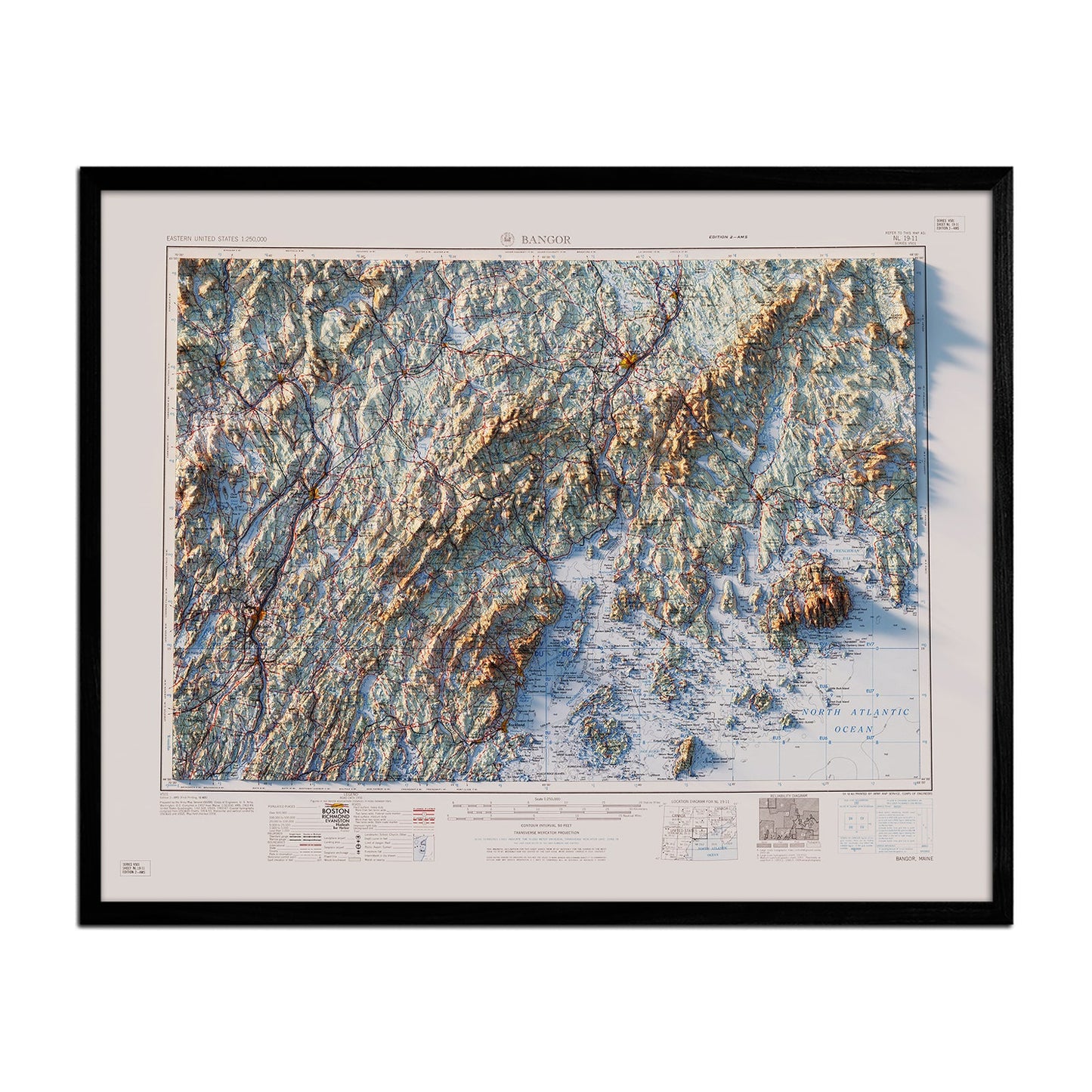 Bangor, Maine 1960 Shaded Relief Map