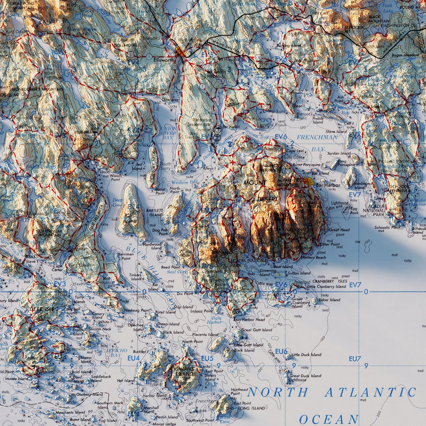 Bangor, Maine 1960 Shaded Relief Map