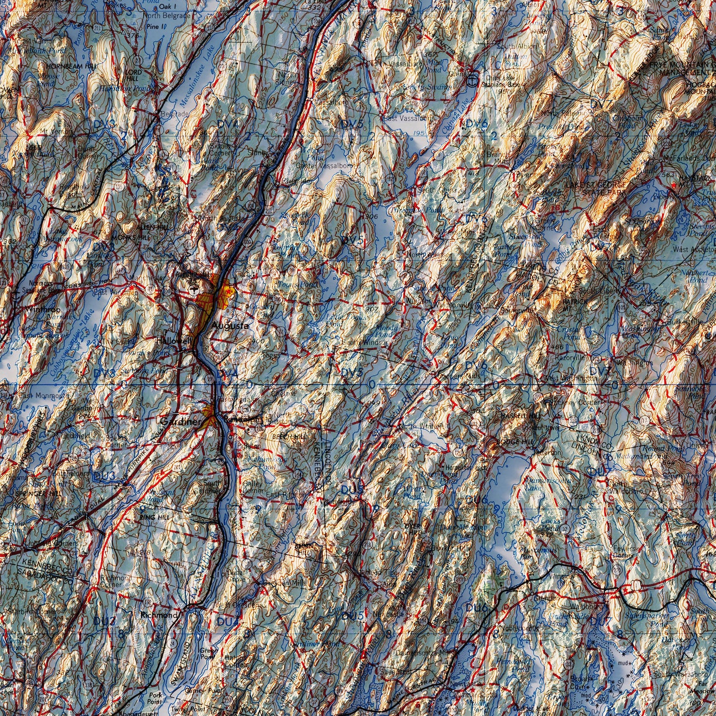 Bangor, Maine 1960 Shaded Relief Map