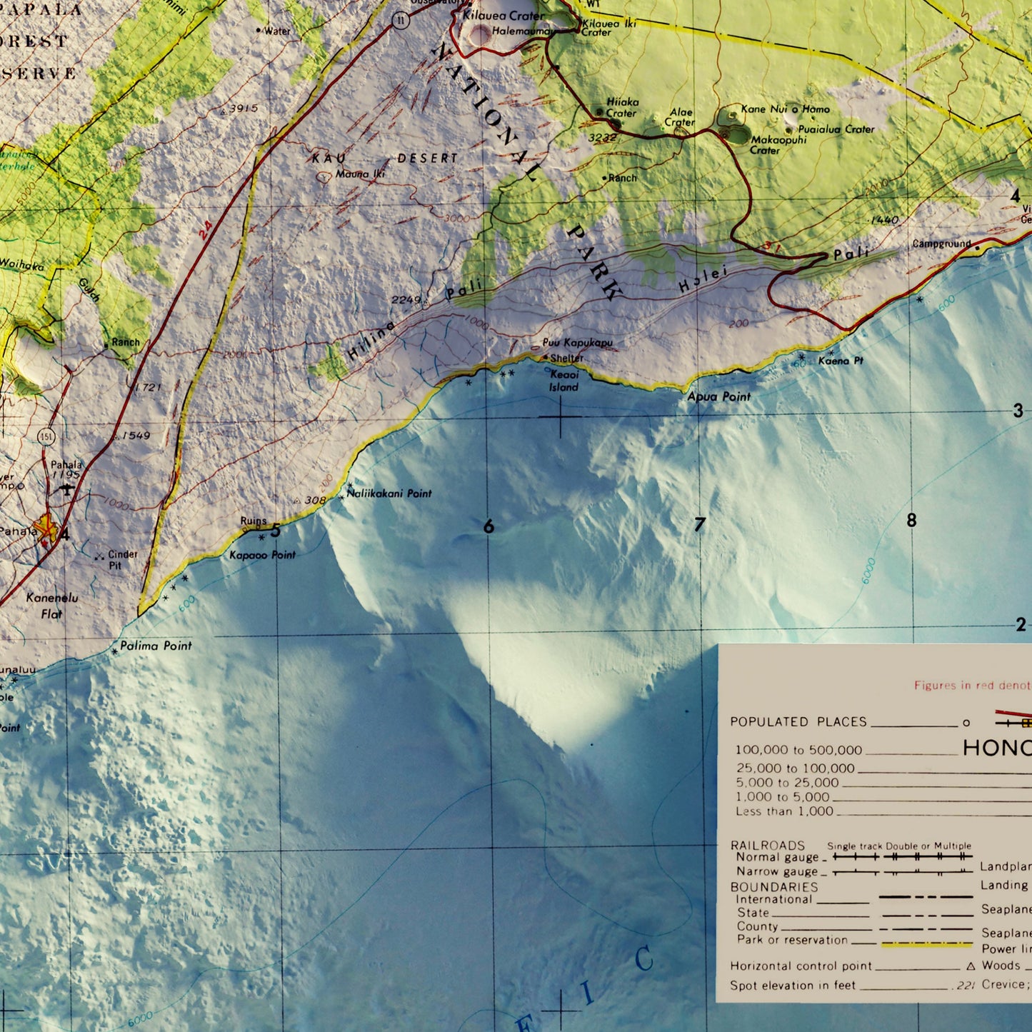 Big Island, Hawaii 1975 Shaded Relief Map