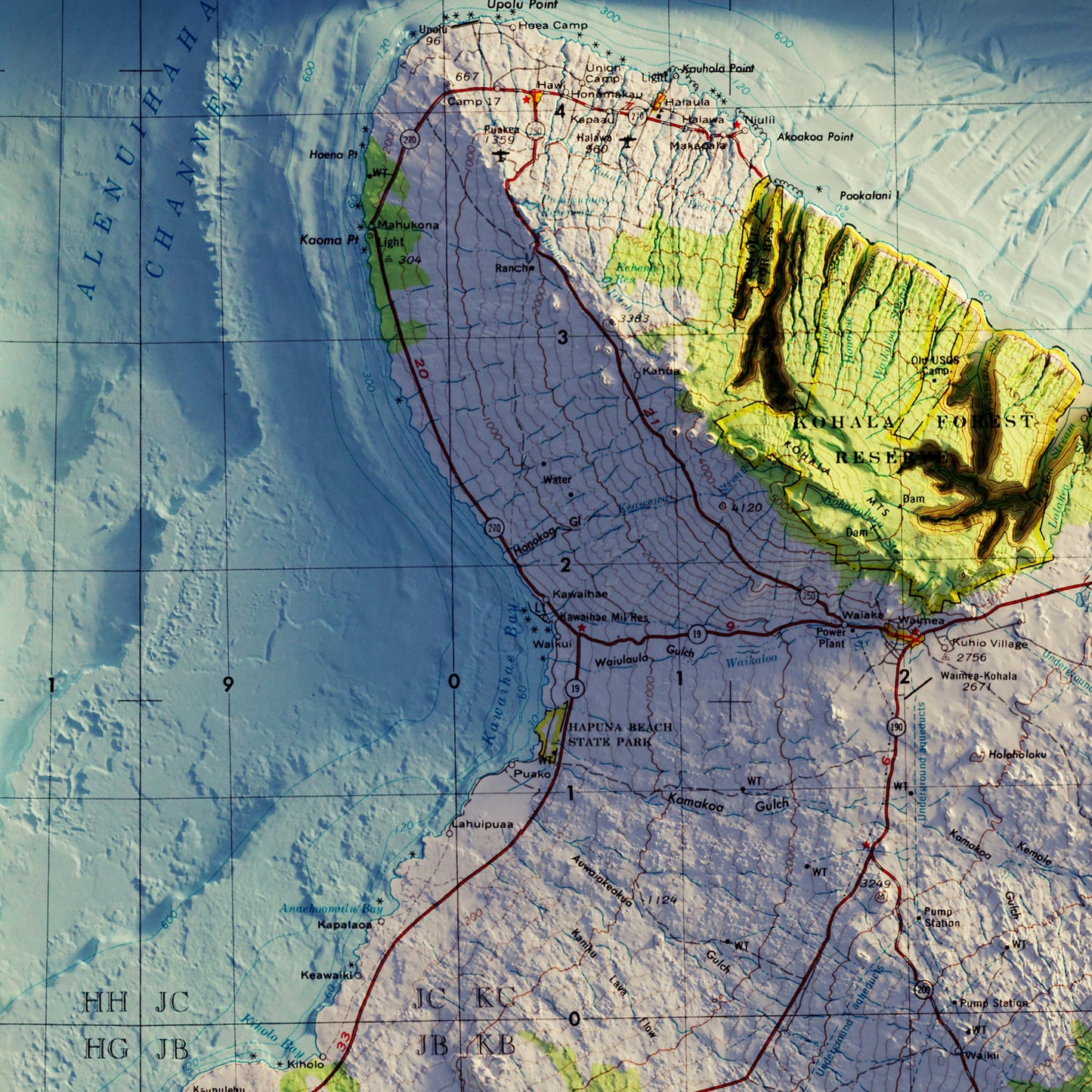 Big Island, Hawaii 1975 Shaded Relief Map