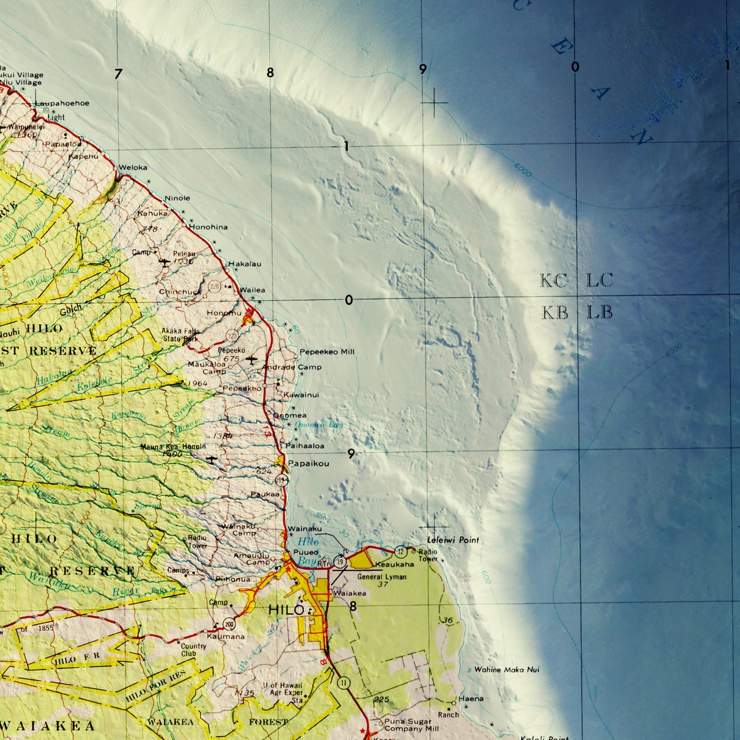 Big Island, Hawaii 1975 Shaded Relief Map