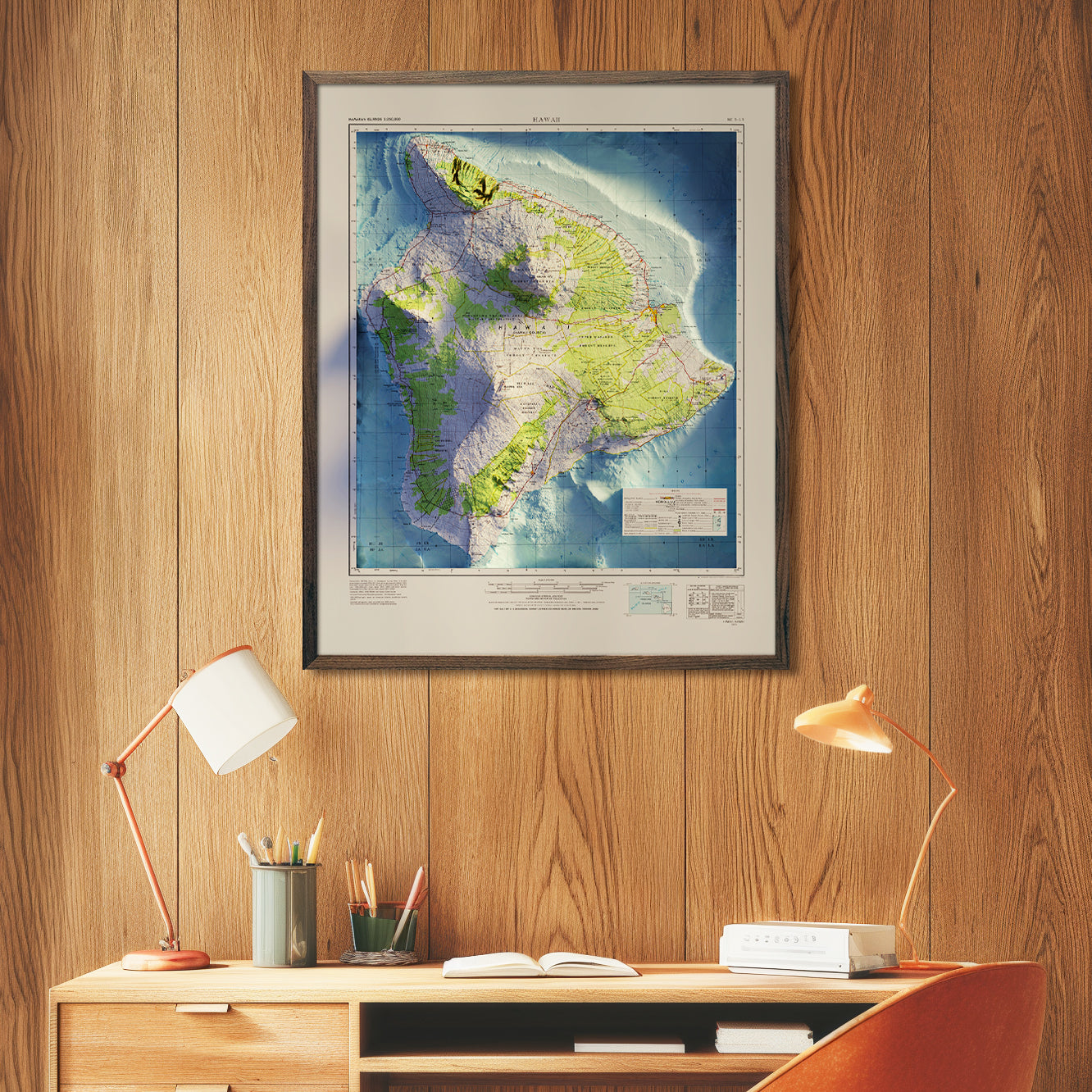Big Island, Hawaii 1975 Shaded Relief Map