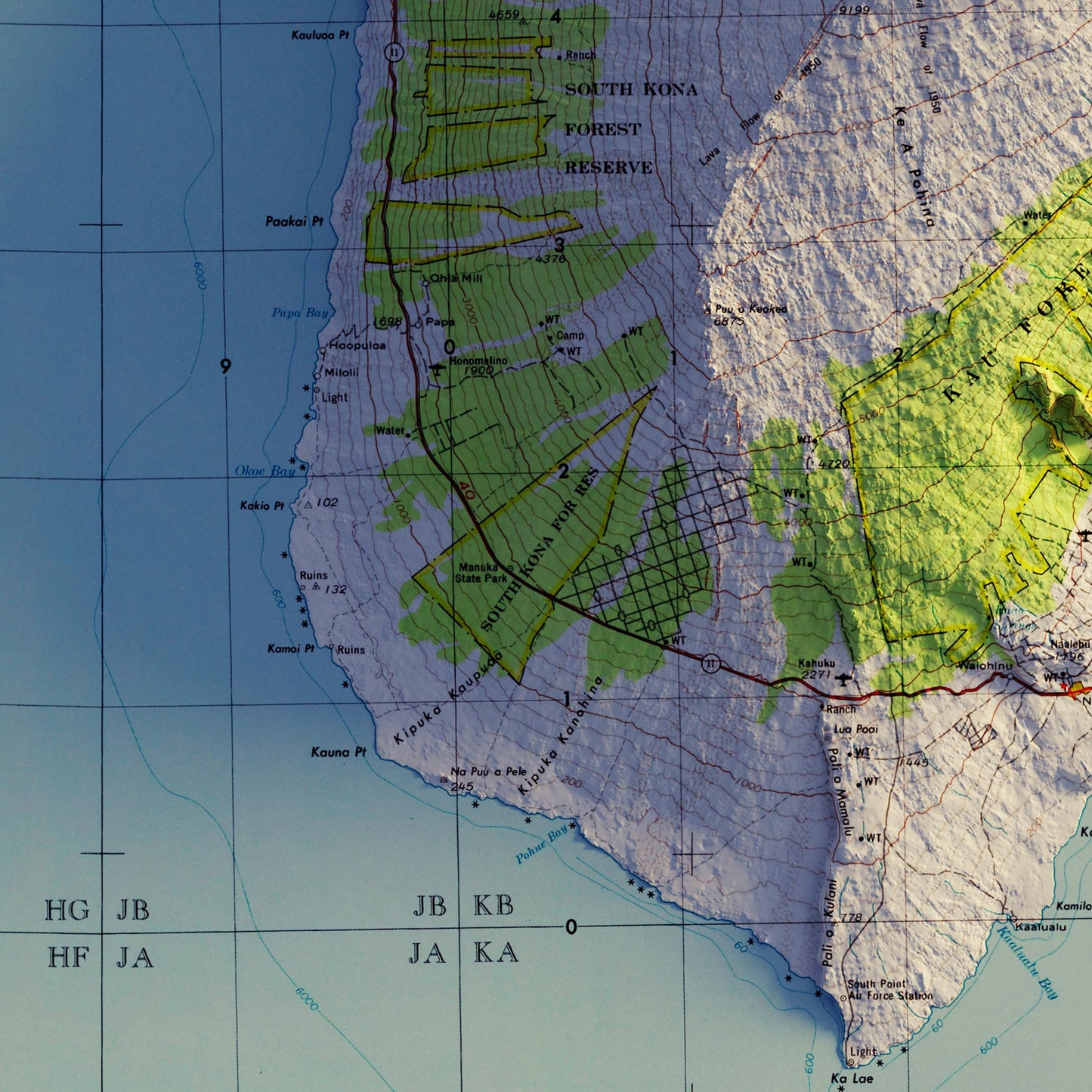 Big Island, Hawaii 1975 Shaded Relief Map