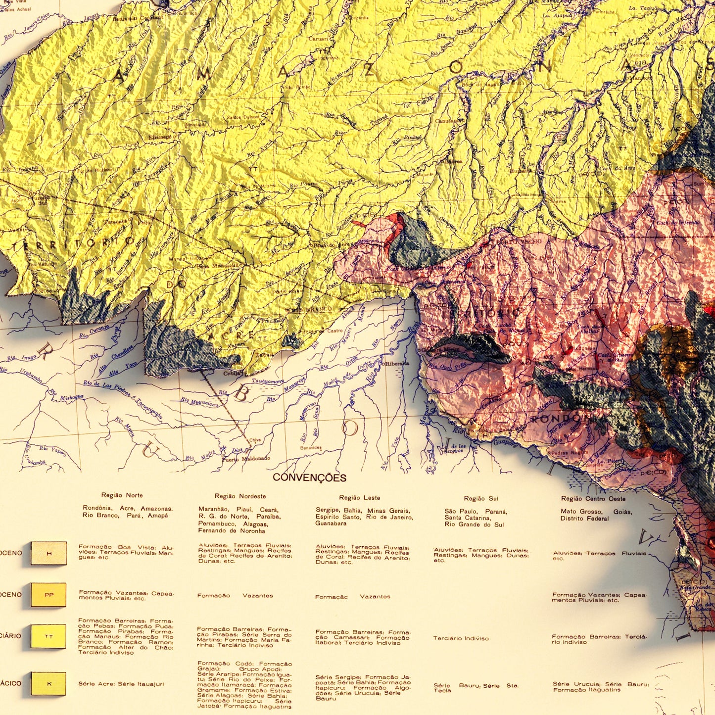 Brazil 1960 Shaded Relief Map
