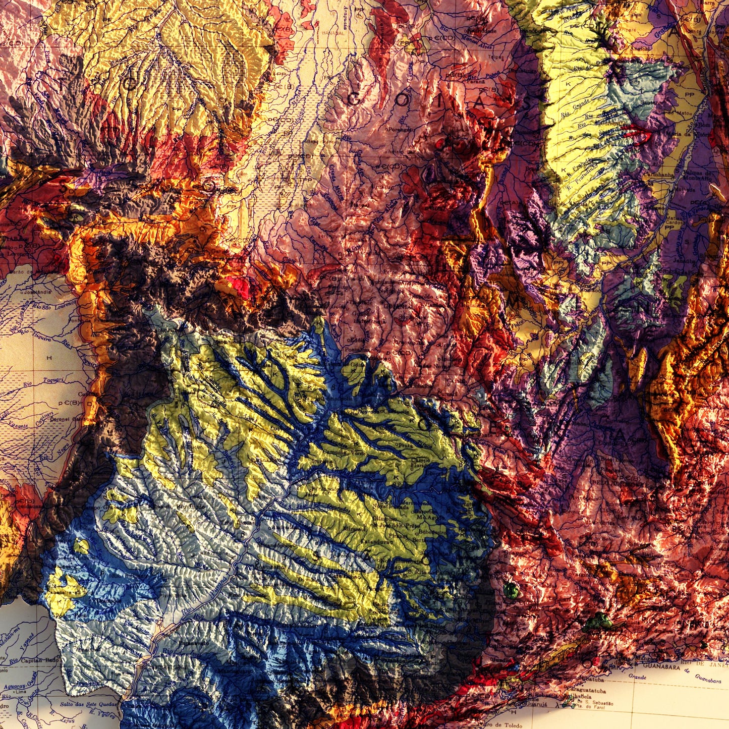 Brazil 1960 Shaded Relief Map