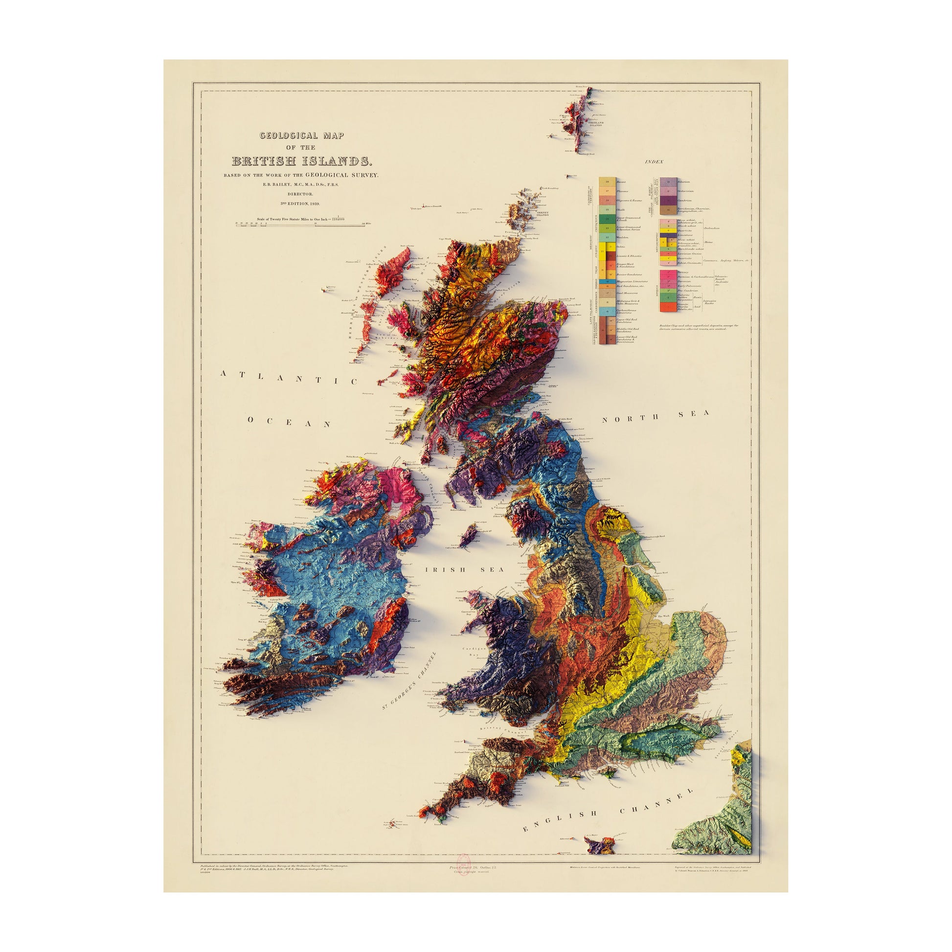 Vintage British Islands Relief Map - 1939