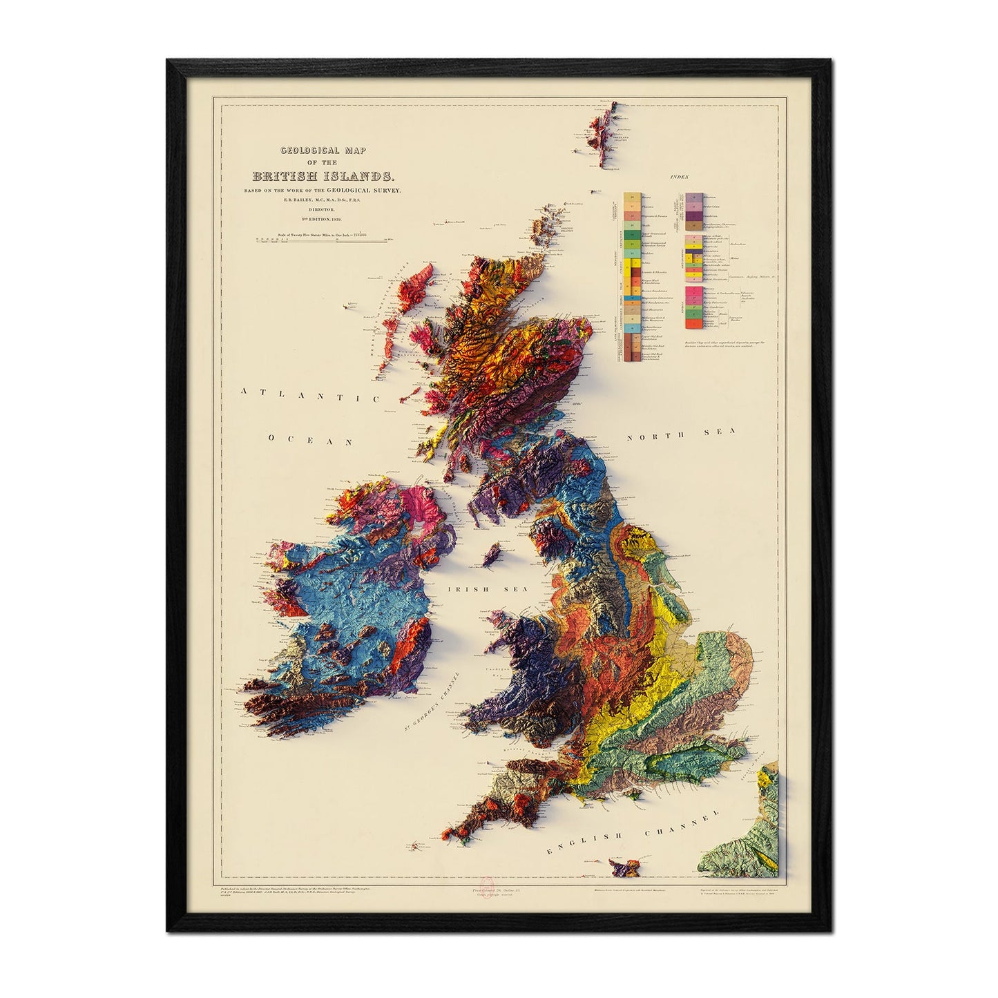 Vintage British Islands Relief Map - 1939