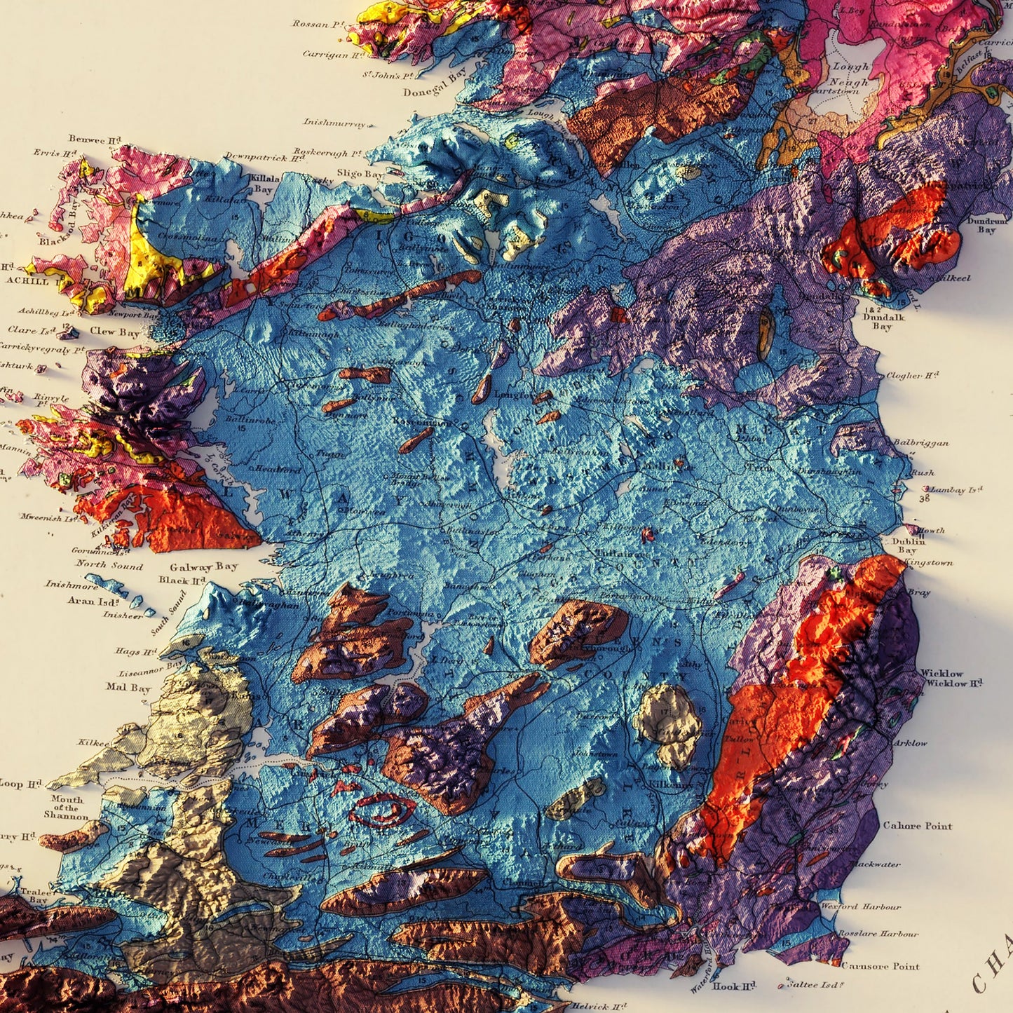 British Islands 1939 Shaded Relief Map