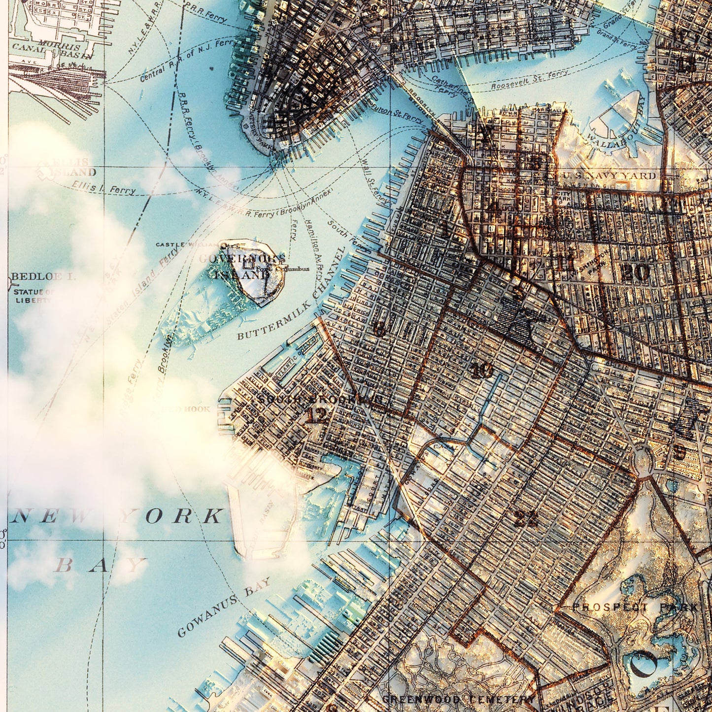Brooklyn, NY 1895 Shaded Relief Map