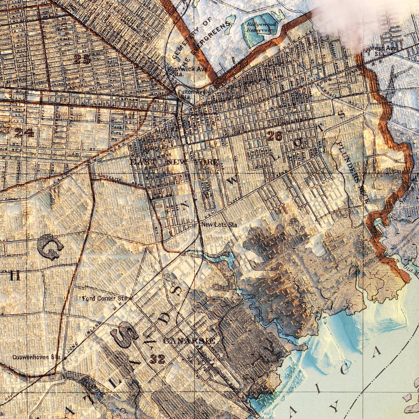 Brooklyn, NY 1895 Shaded Relief Map