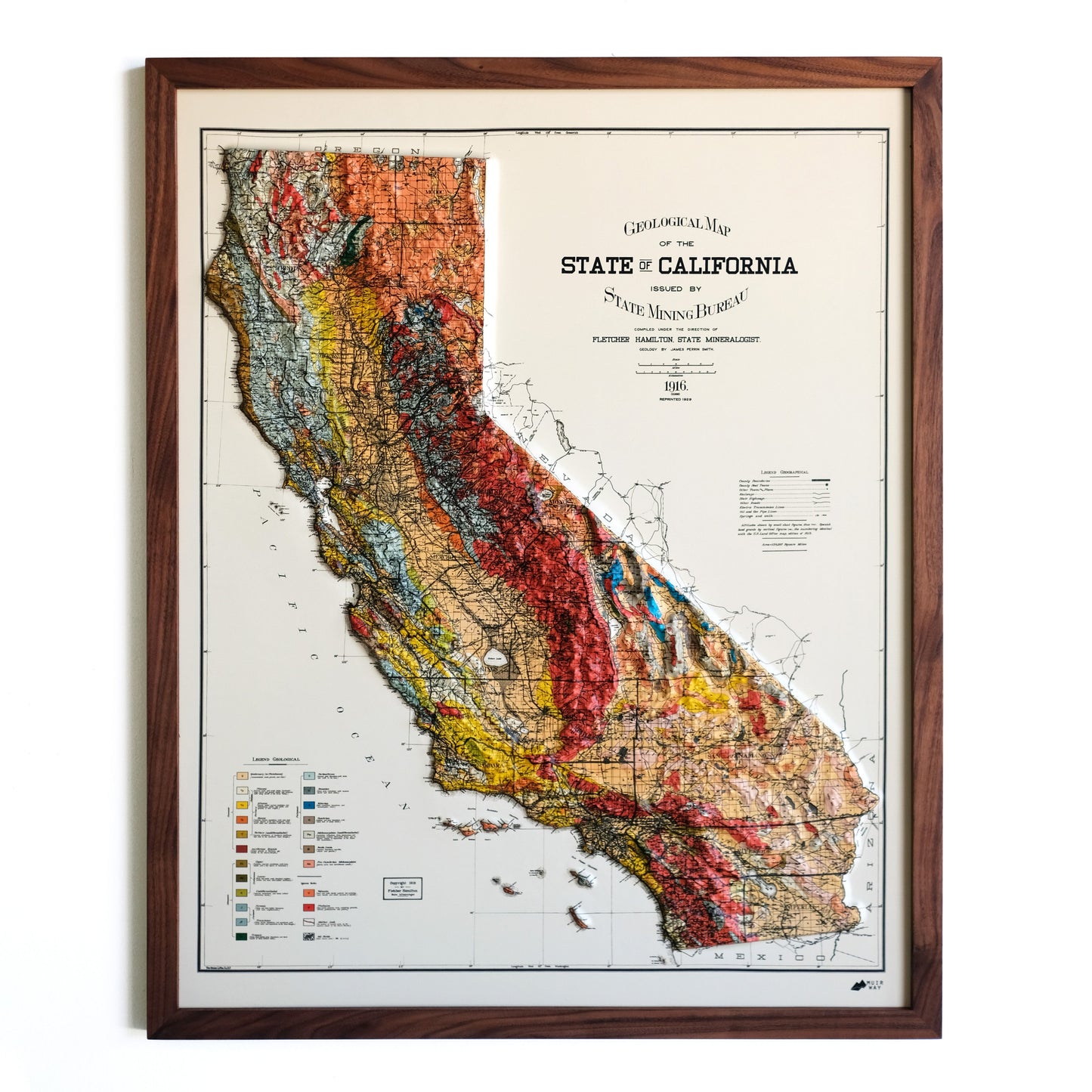 California 1916 3D Raised Relief Map