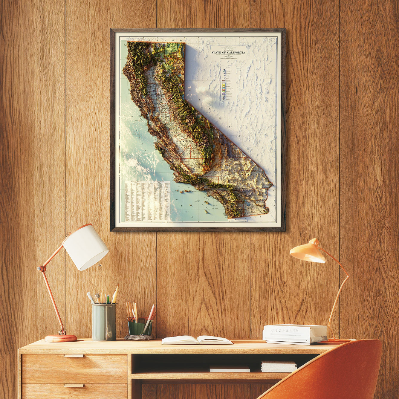 California 1944 Shaded Relief Map