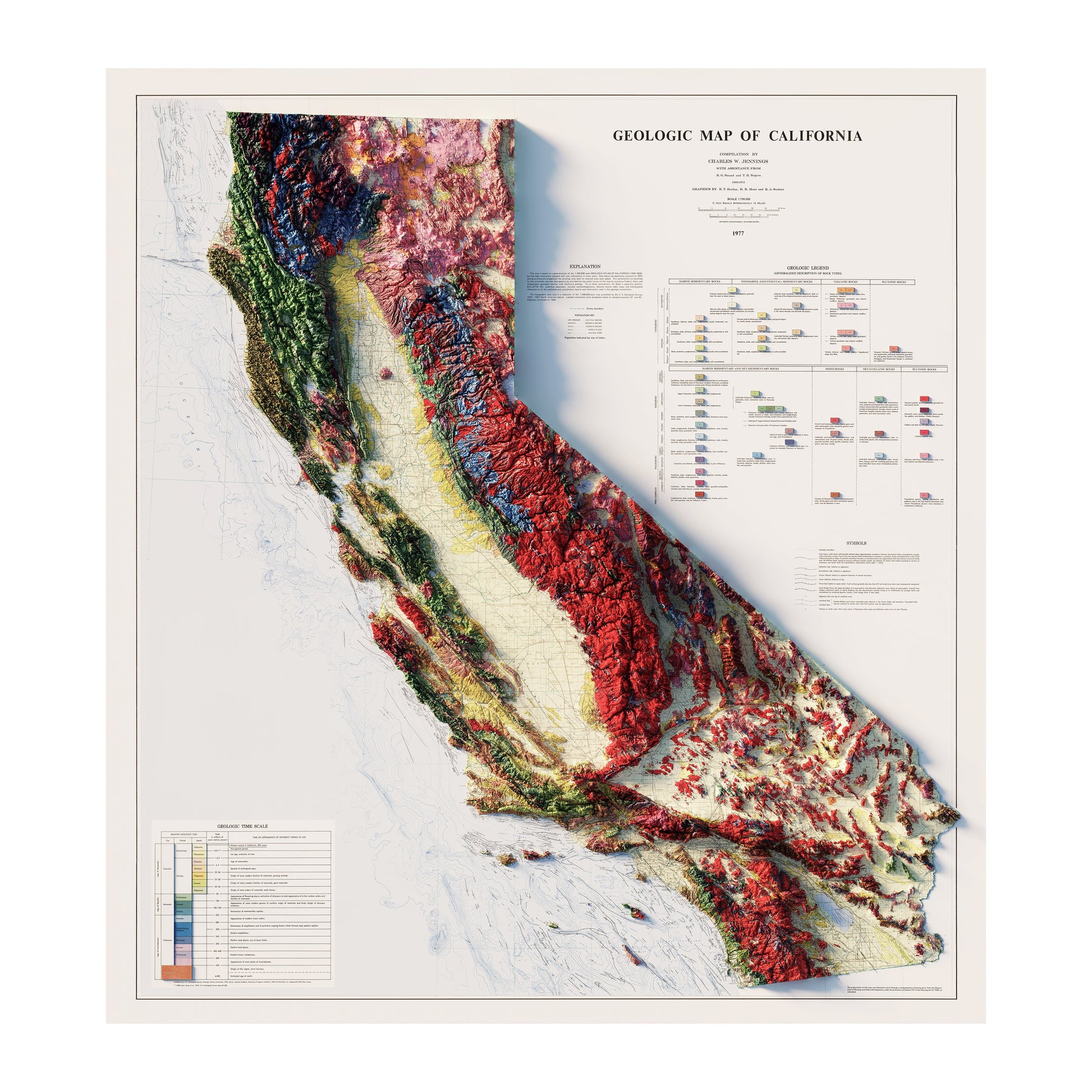 Vintage Relief Map of California - 1977