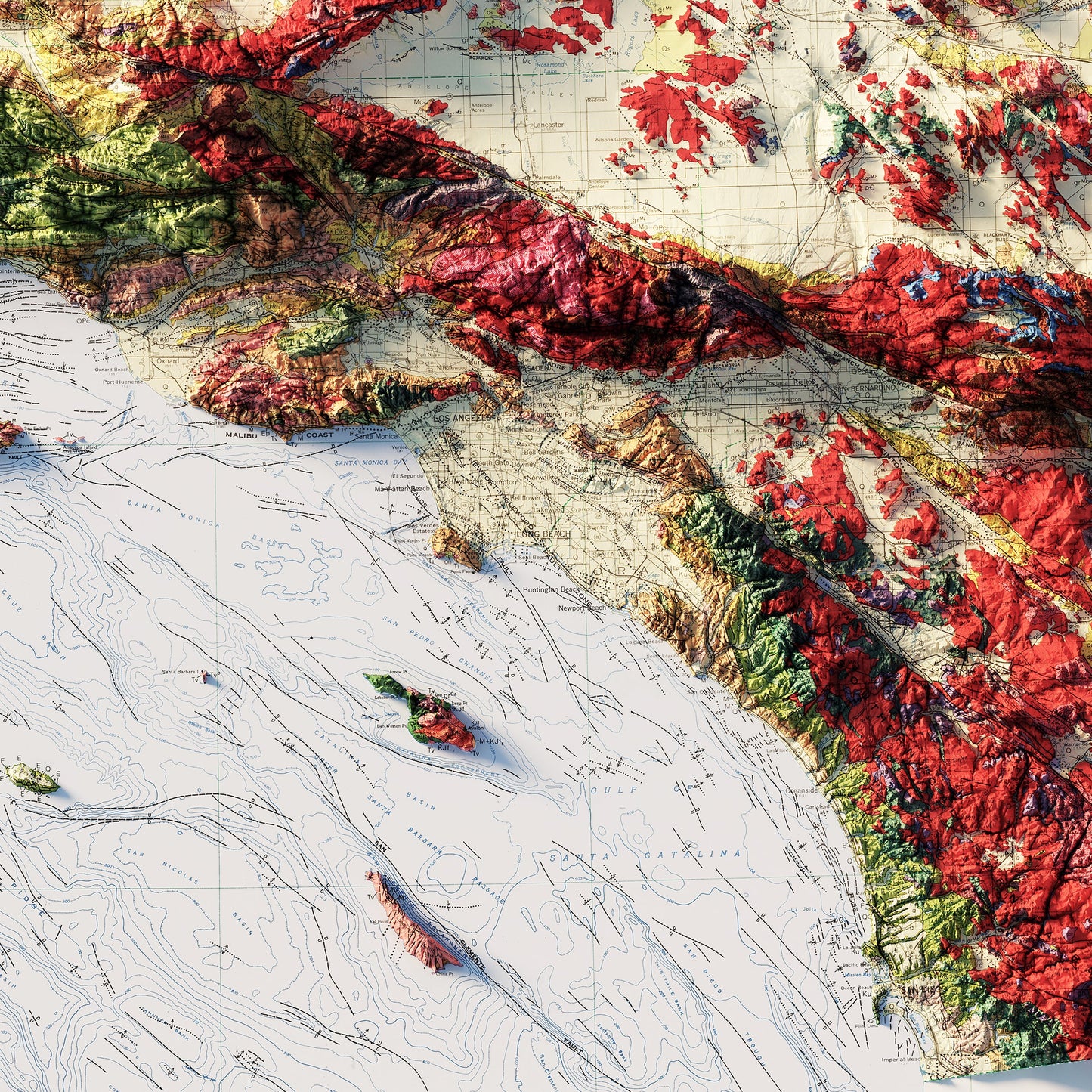 California 1977 Shaded Relief Map