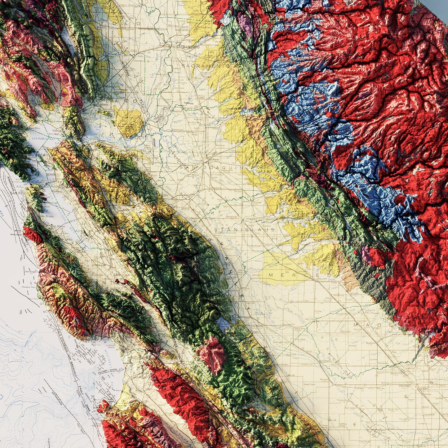 California 1977 Shaded Relief Map