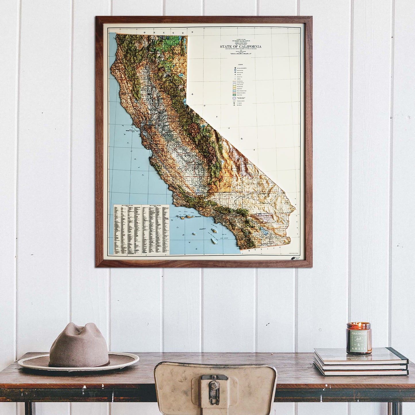California 1944 3D Raised Relief Map