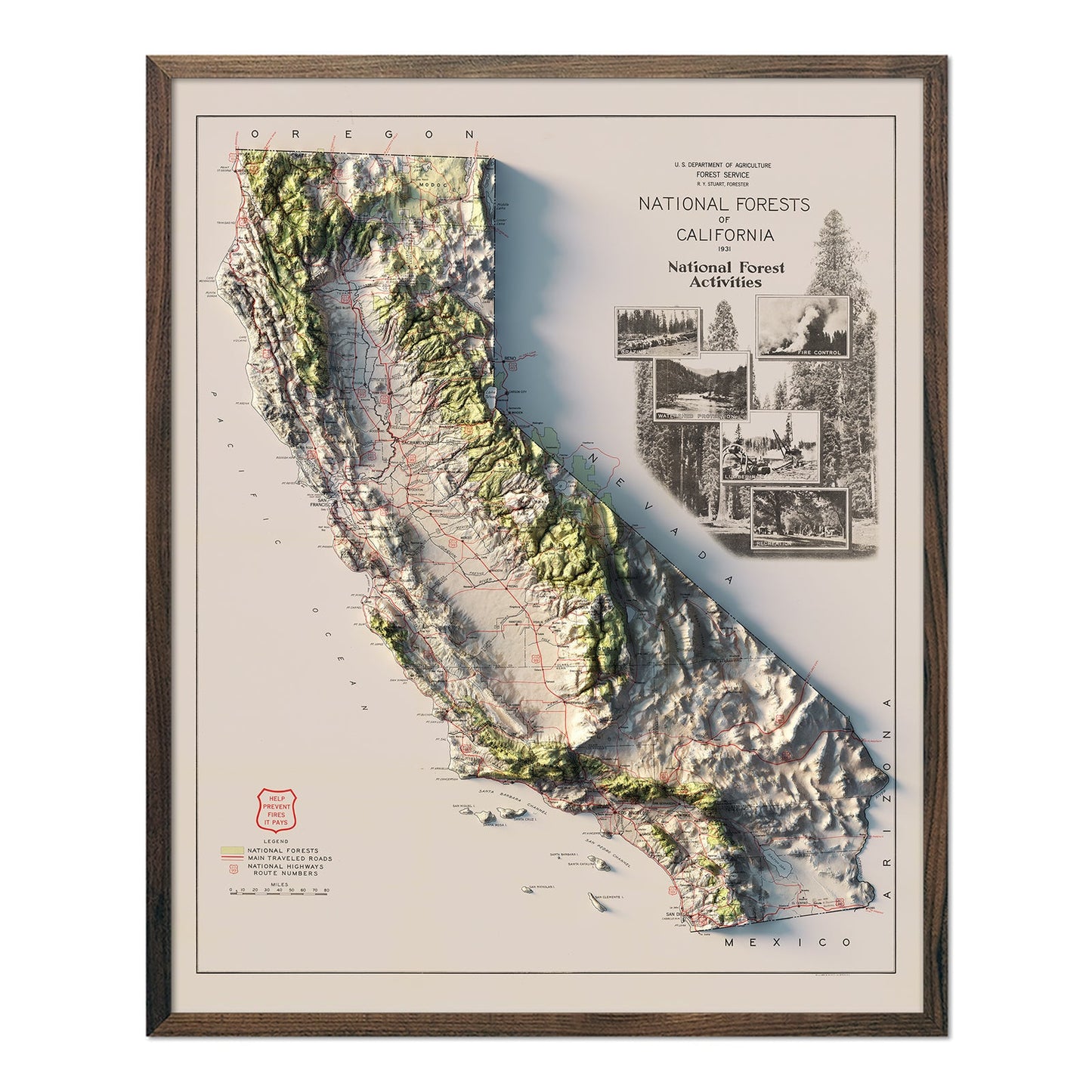 California 1931 National Forests Shaded Relief Map