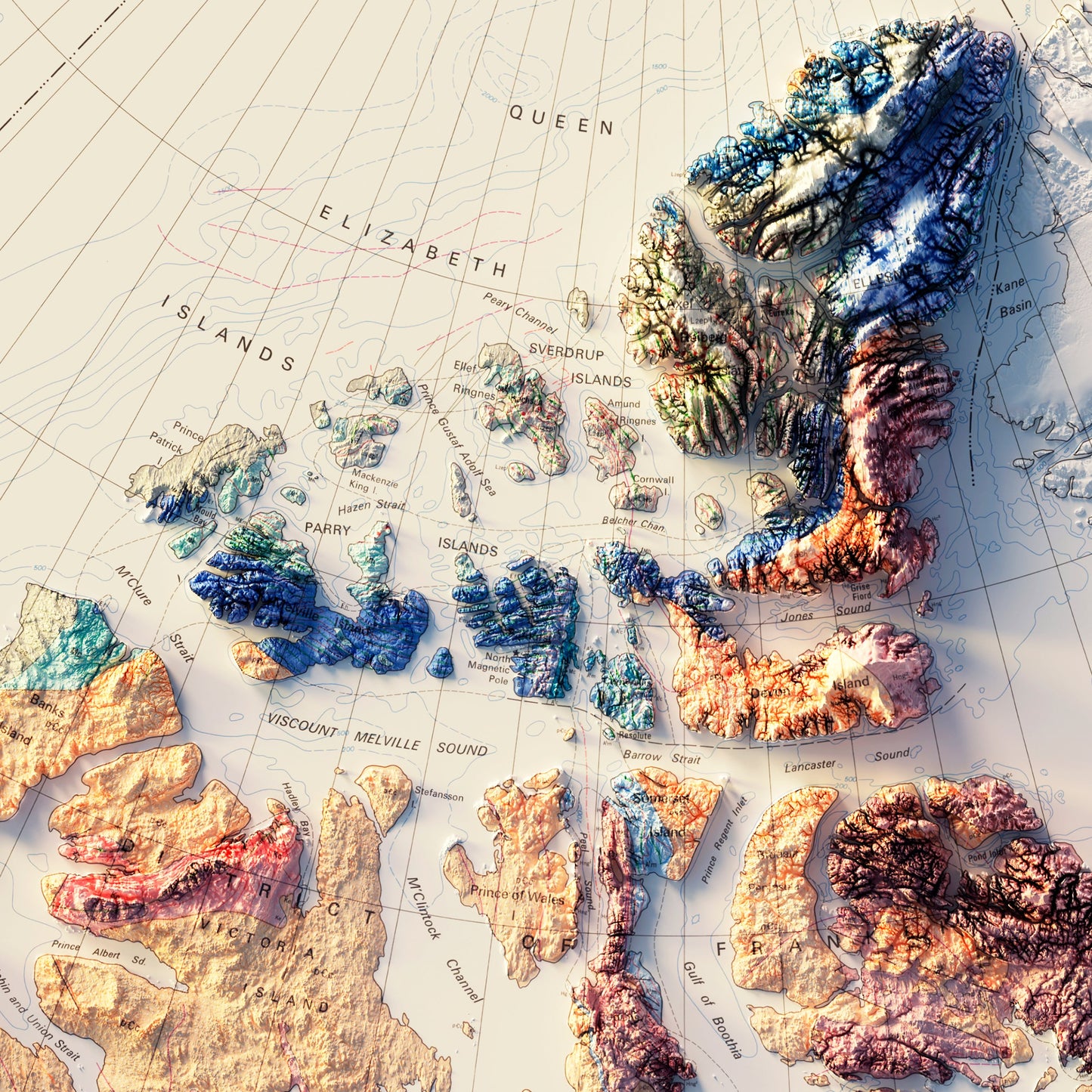 Canada 1968 Shaded Relief Map
