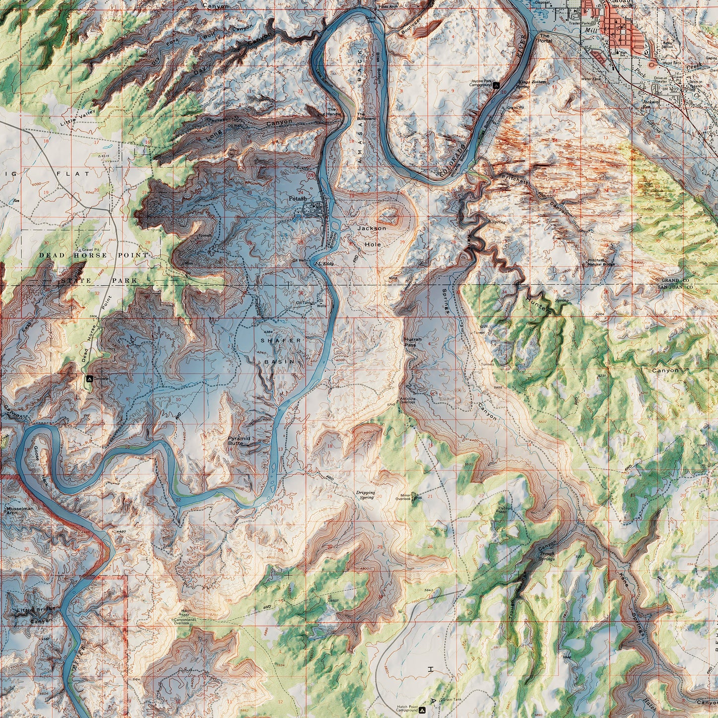 Canyonlands National Park 1968 Shaded Relief Map