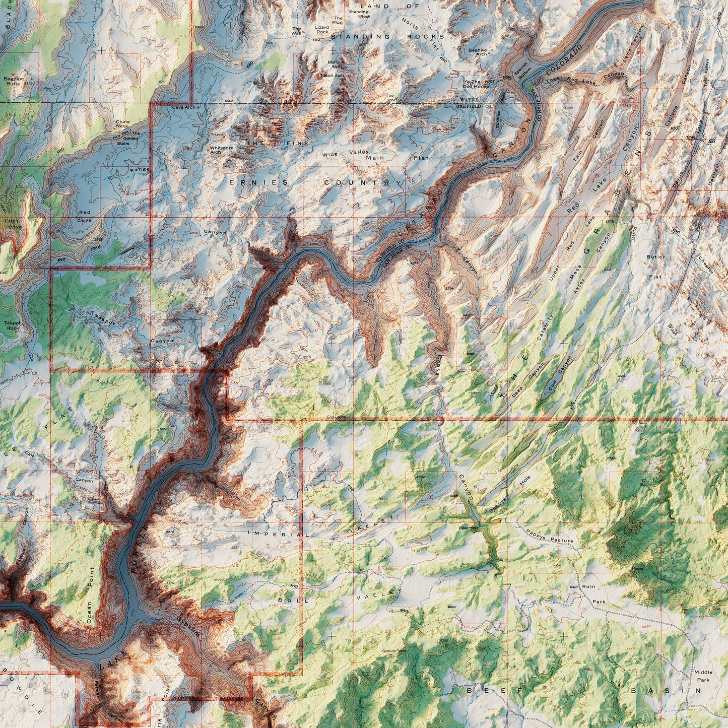 Canyonlands National Park 1968 Shaded Relief Map
