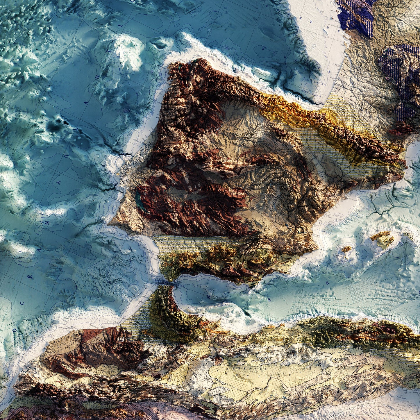 Carte Tectonique Internationale De L'Europe 1962 Shaded Relief Map