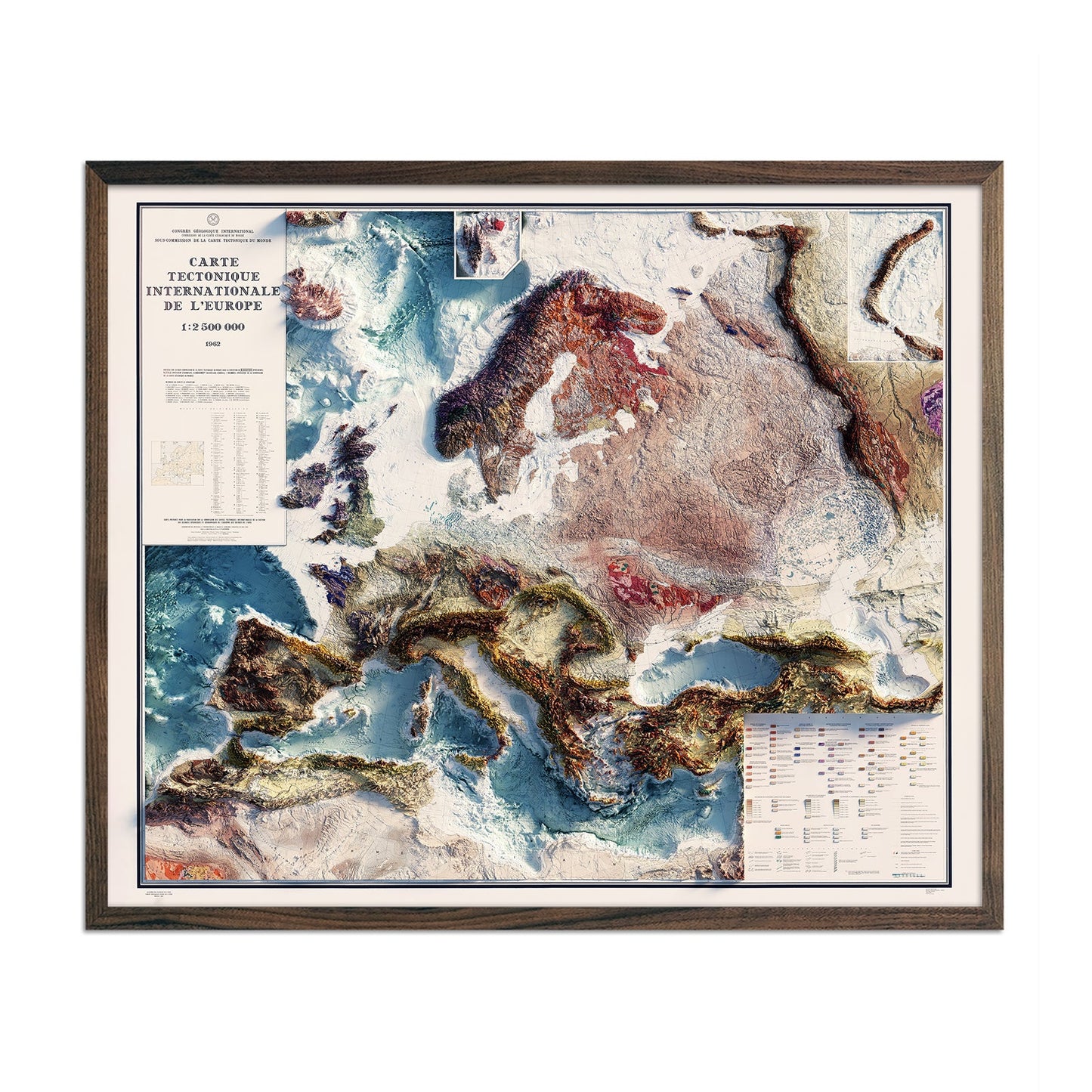 Vintage Carte Tectonique Internationale de L'Europe Relief Map - 1962