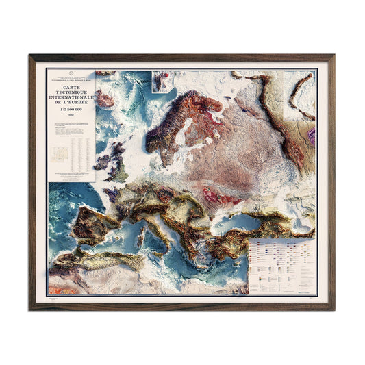 Vintage Carte Tectonique Internationale de L'Europe Relief Map - 1962