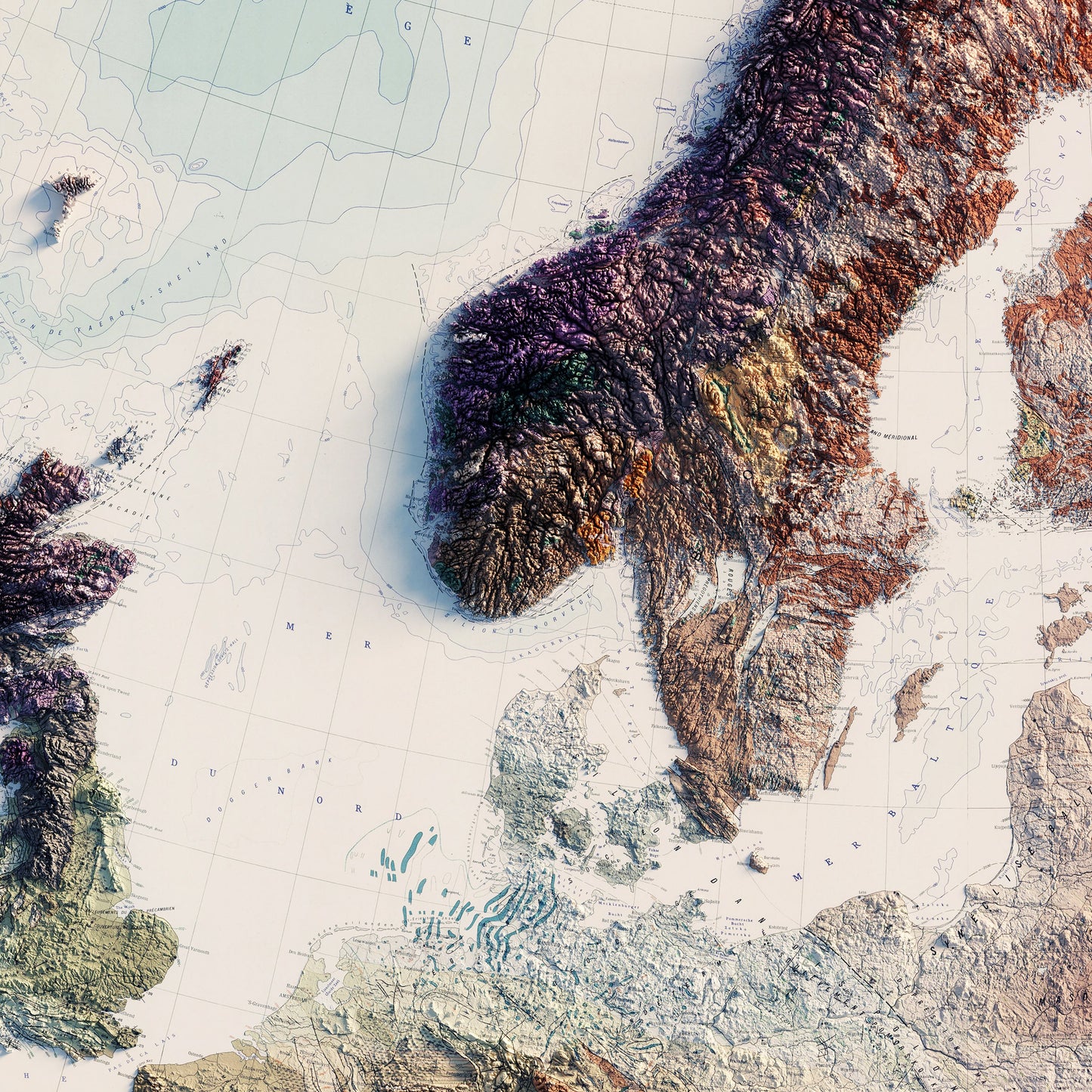 Carte Tectonique Internationale De L'Europe 1962 Shaded Relief Map