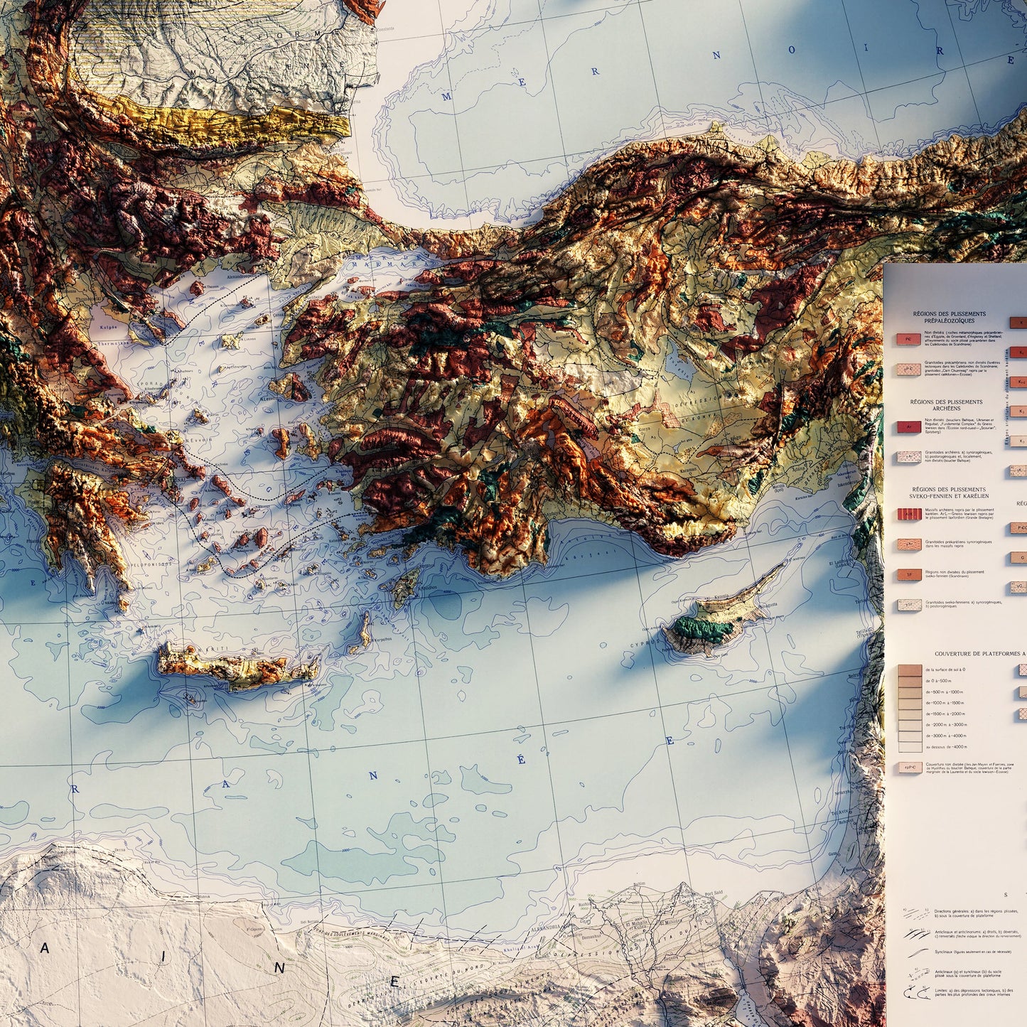 Carte Tectonique Internationale De L'Europe 1962 Shaded Relief Map