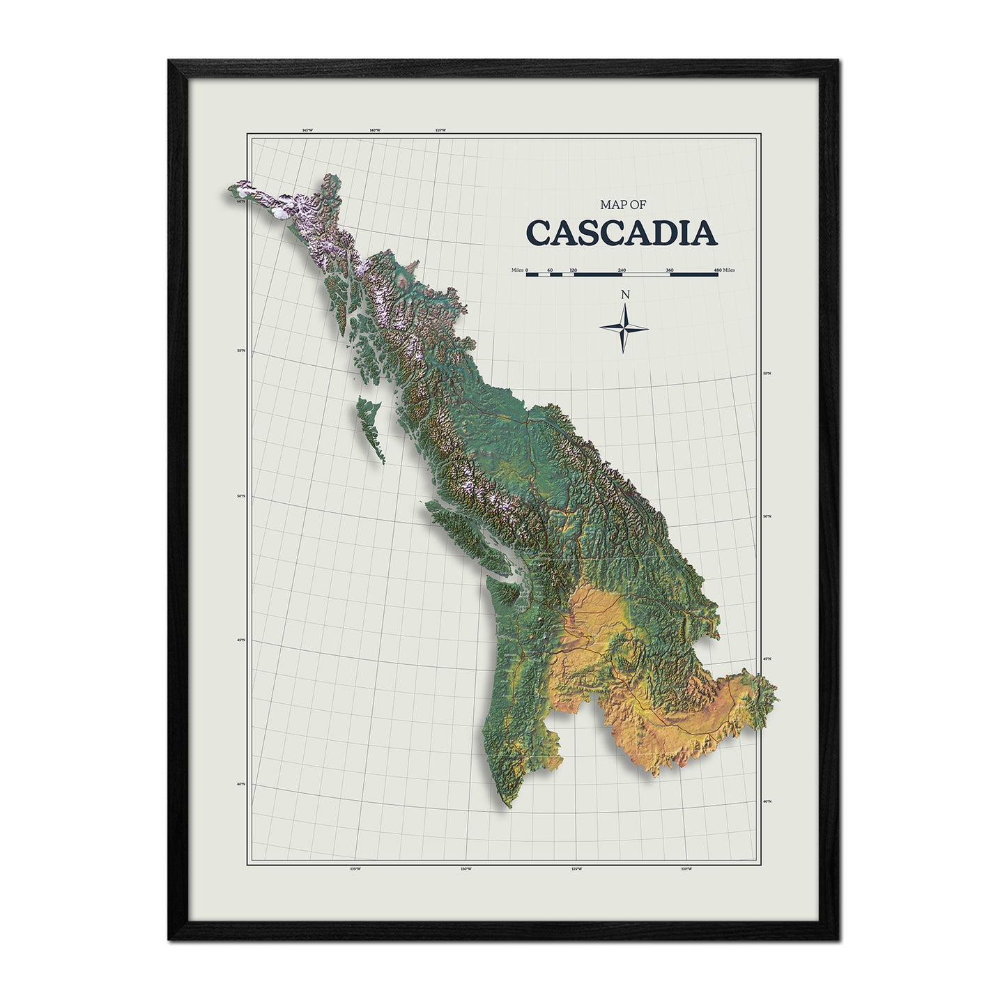 Cascadia Shaded Relief Map