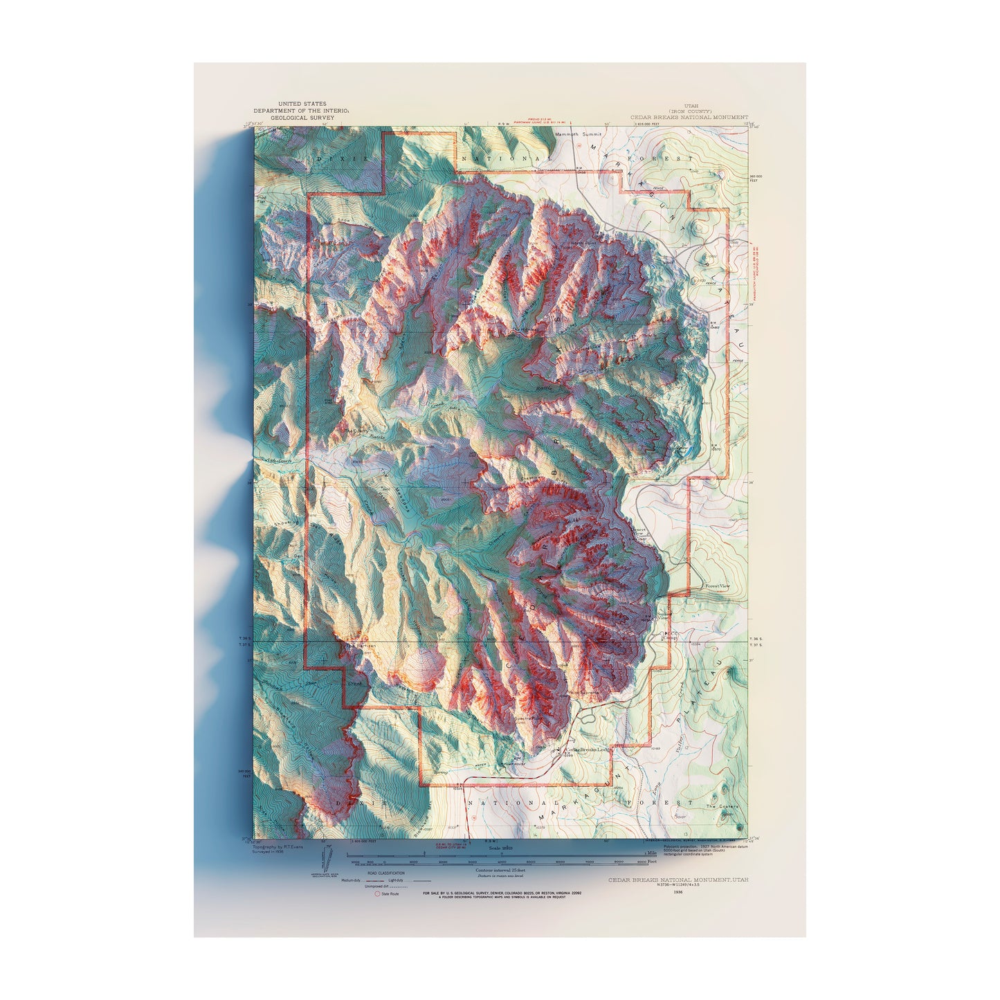 Vintage Cedar Breaks Relief Map - 1936