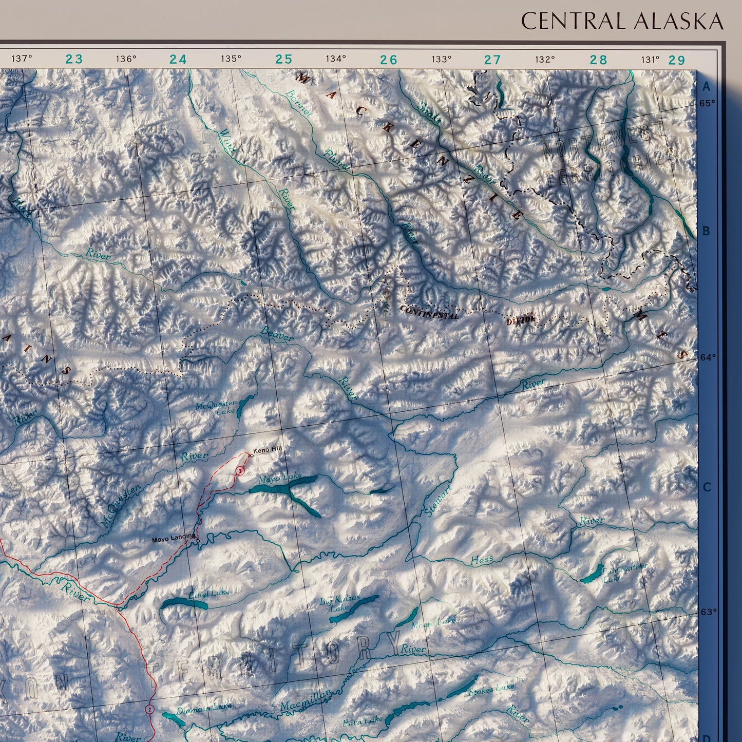 Central Alaska 1970 Shaded Relief Map
