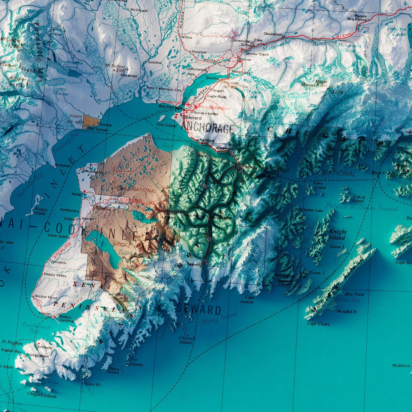 Central Alaska 1970 Shaded Relief Map