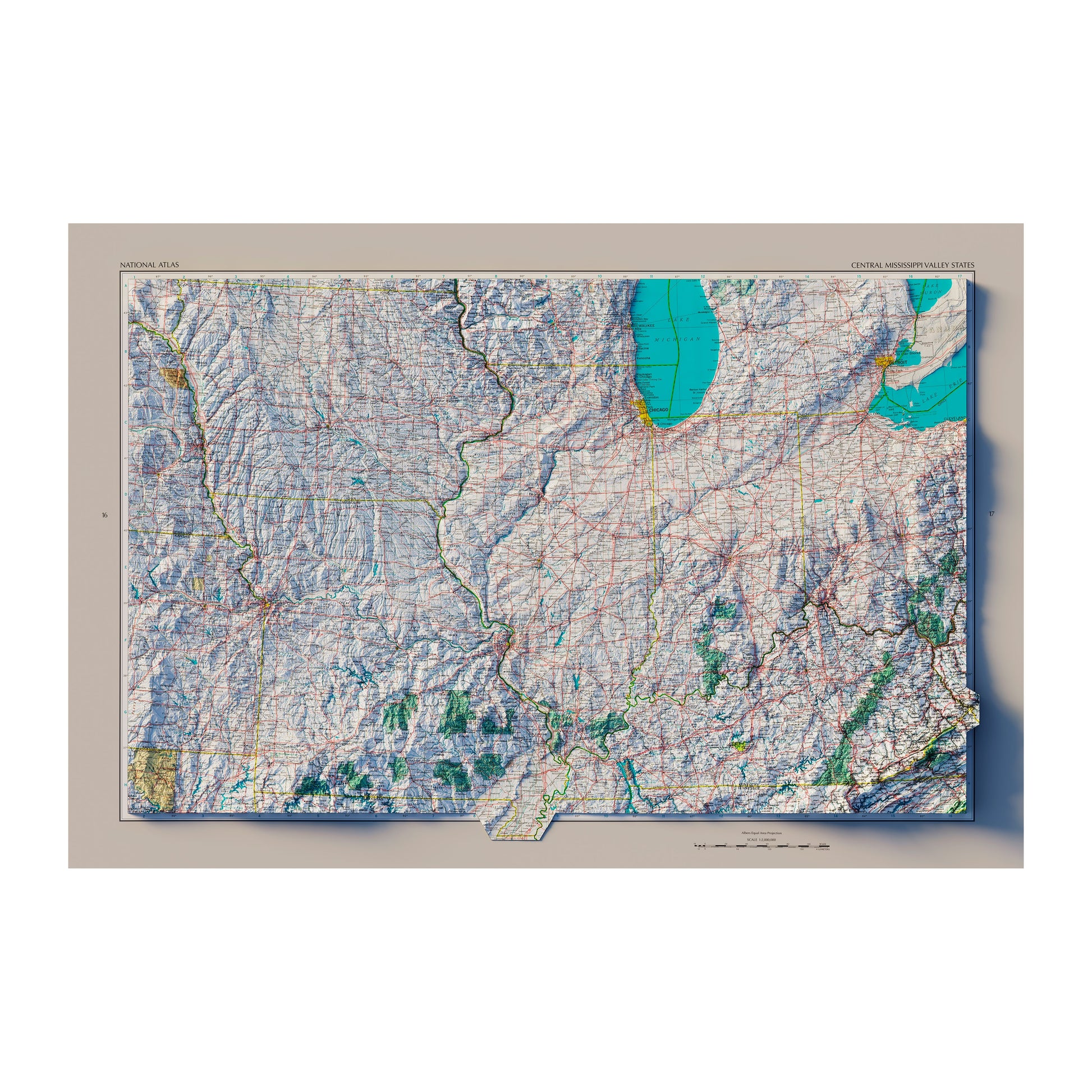 Vintage Central Mississippi Velley Relief Map - 1970