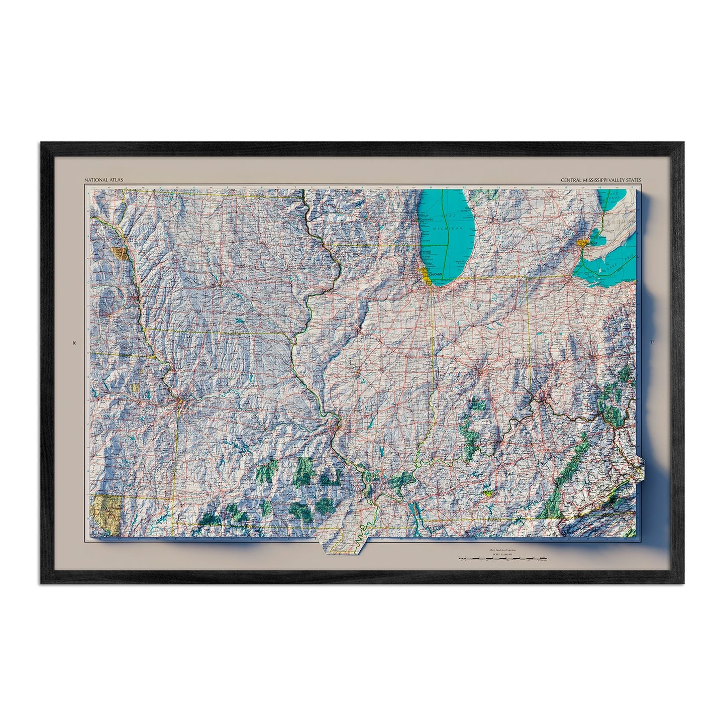 Vintage Central Mississippi Velley Relief Map - 1970