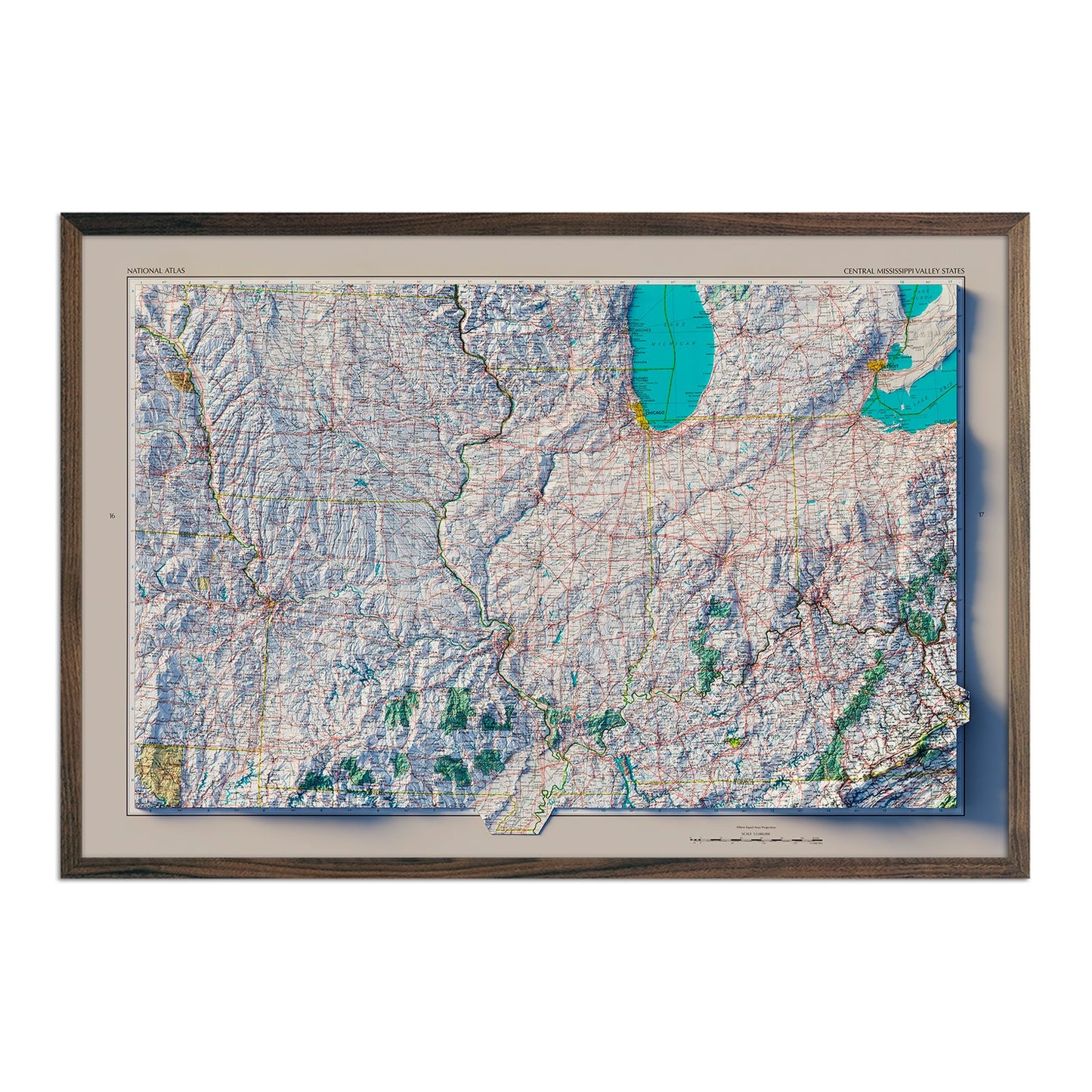 Vintage Central Mississippi Velley Relief Map - 1970