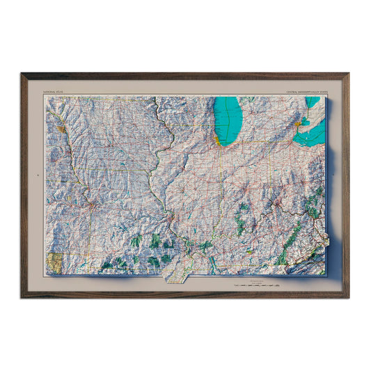 Vintage Central Mississippi Velley Relief Map - 1970