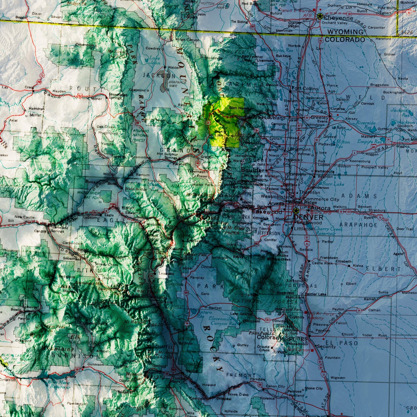 Central Plains States 1970 Shaded Relief Map